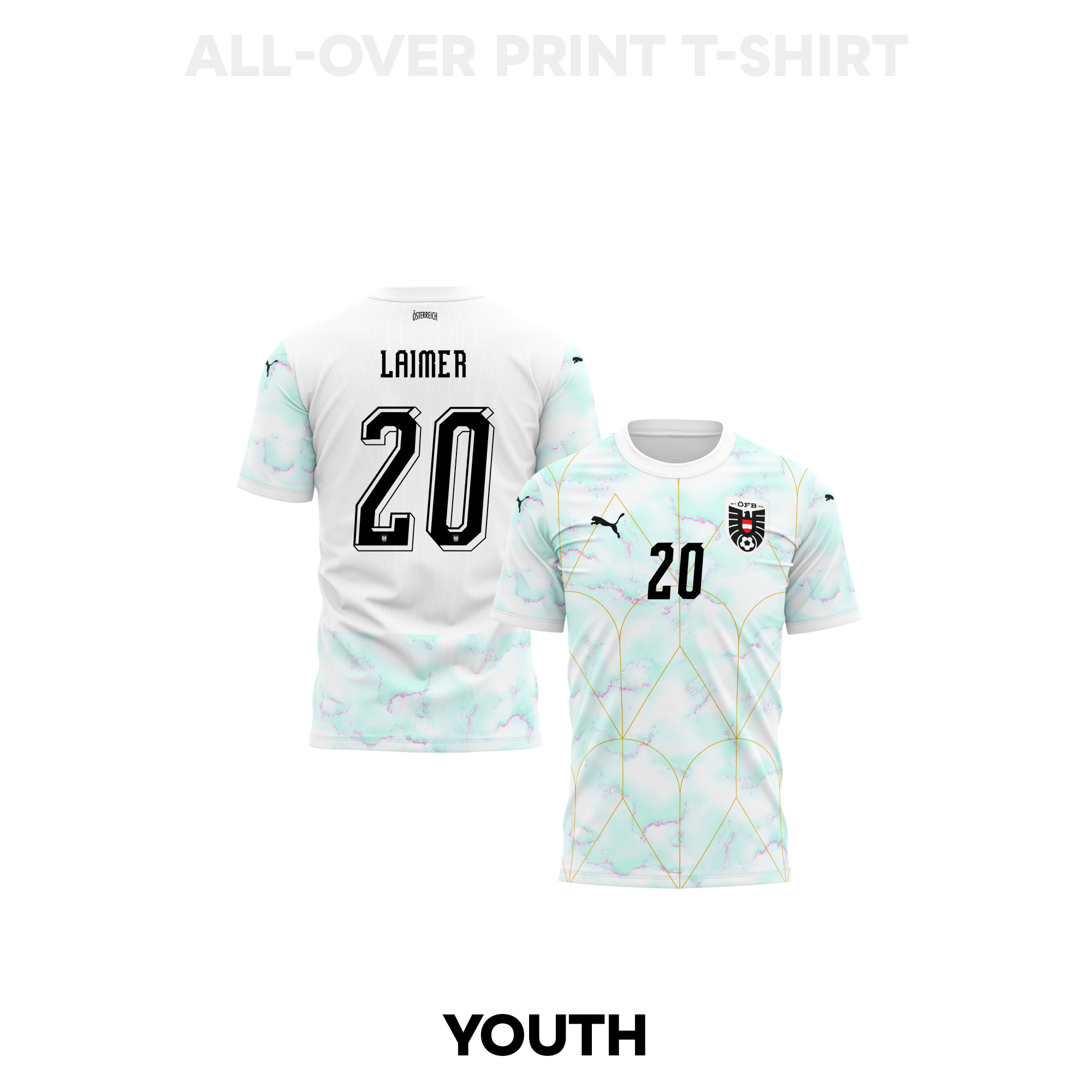 Konrad Laimer 20 Youth Austria 2026 Away 3D T-shirt Fully Printed – White - Jersey Teams