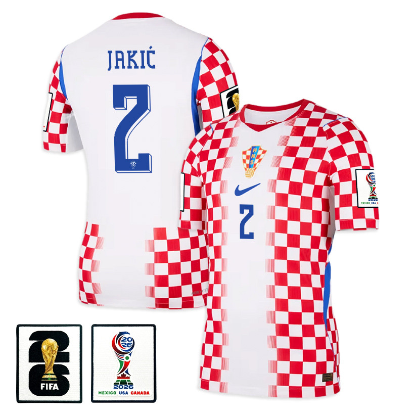 Kristijan Jakić 2 Croatia National Team 2026 x World Cup Patch Home Jersey - Men, White/ Red - Jersey Teams