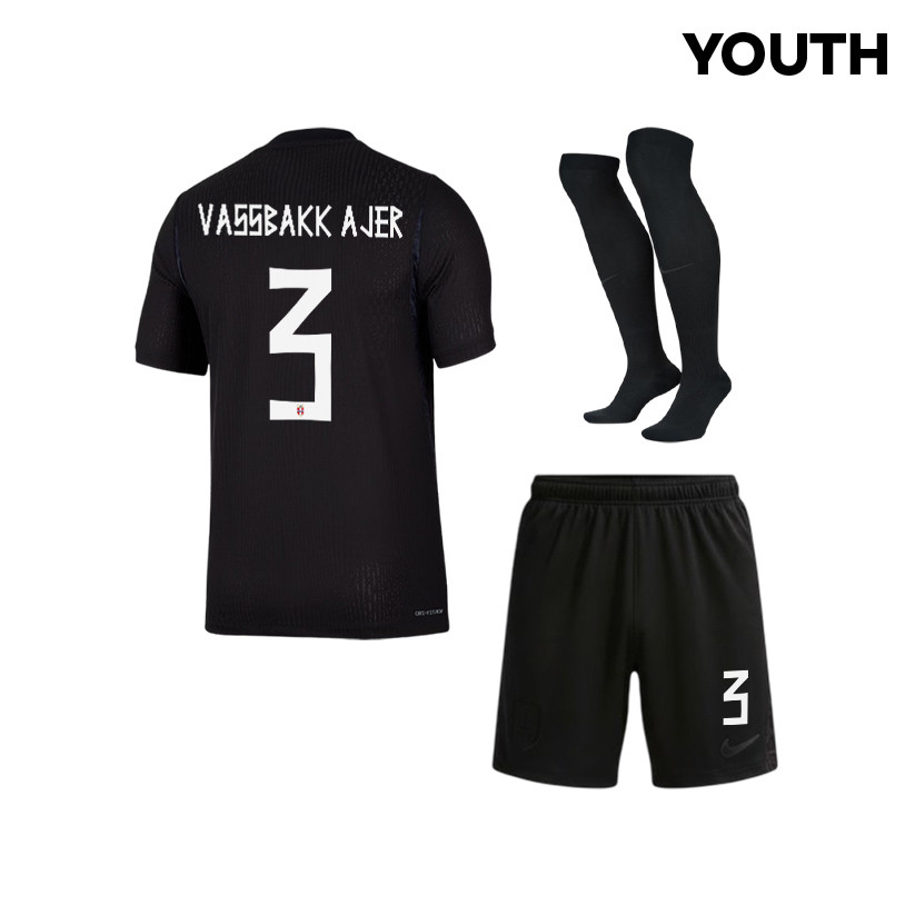 Kristoffer Vassbakk Ajer 3 Norway 2026 YOUTH Away Kit Set – Black - Jersey Teams