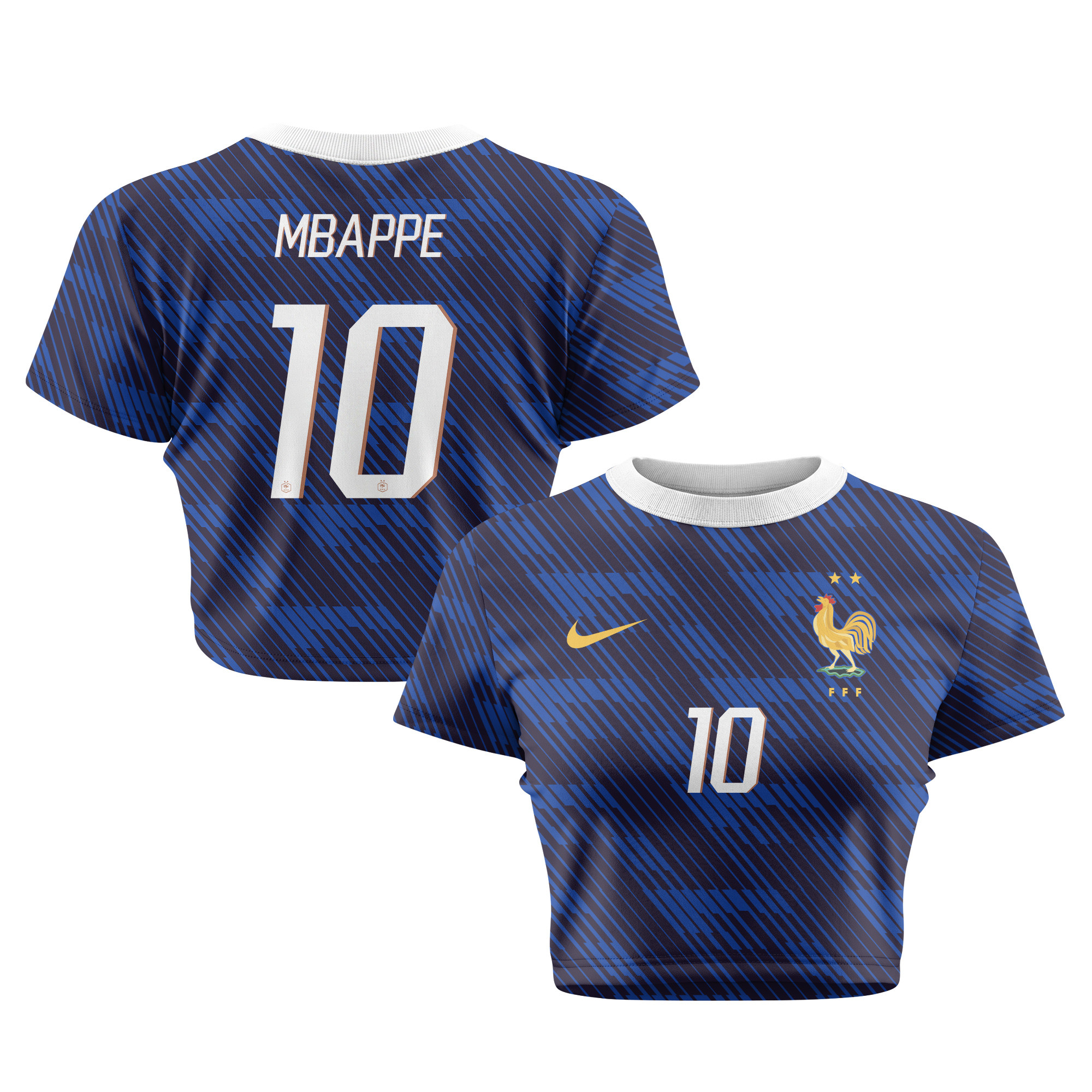 Kylian Mbappé 10 France 2026 Women's Home All-Over Print Cropped Jersey - Blue - Jersey Teams