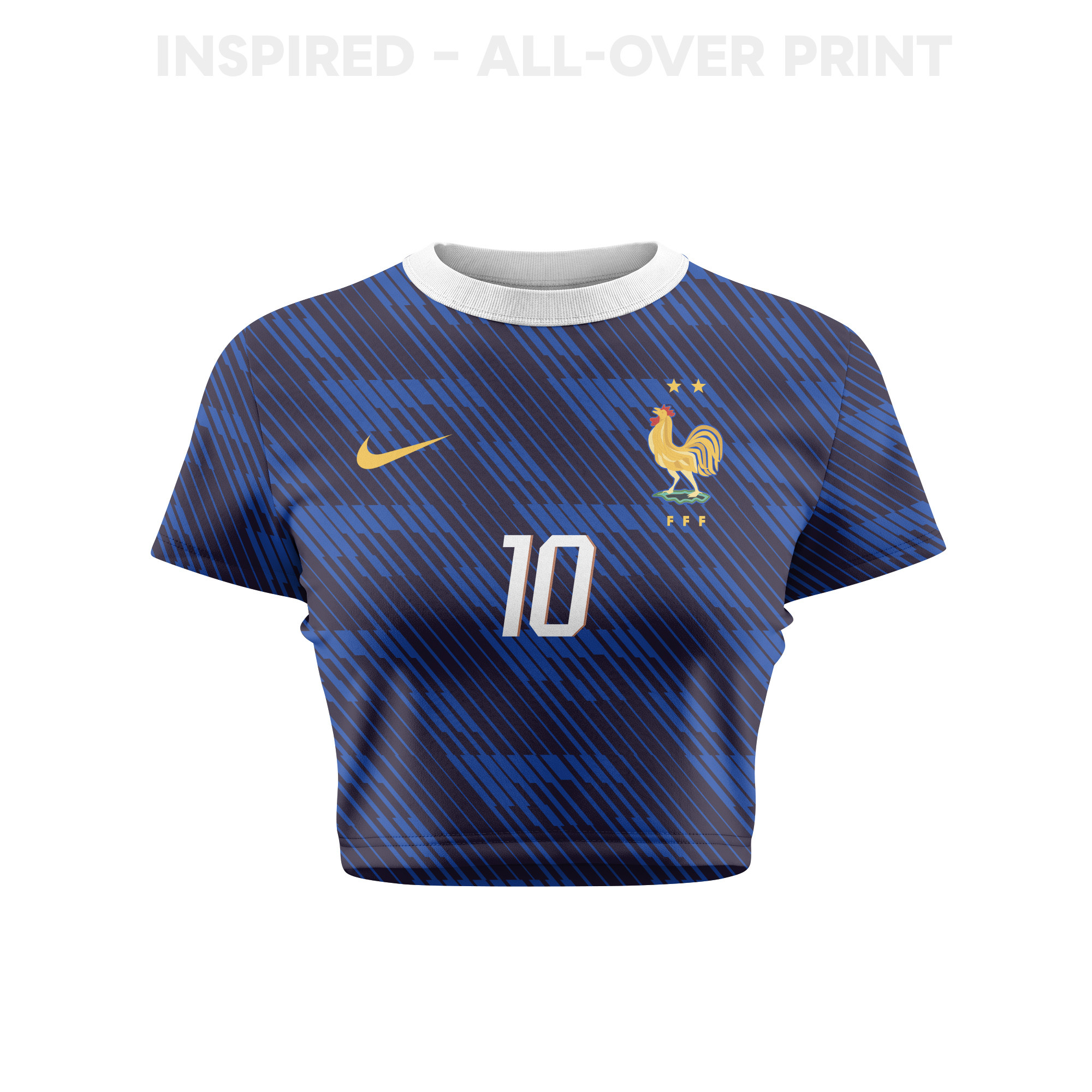 Kylian Mbappé 10 France 2026 Women’s Home All-Over Print Cropped Jersey – Blue – Jersey Teams