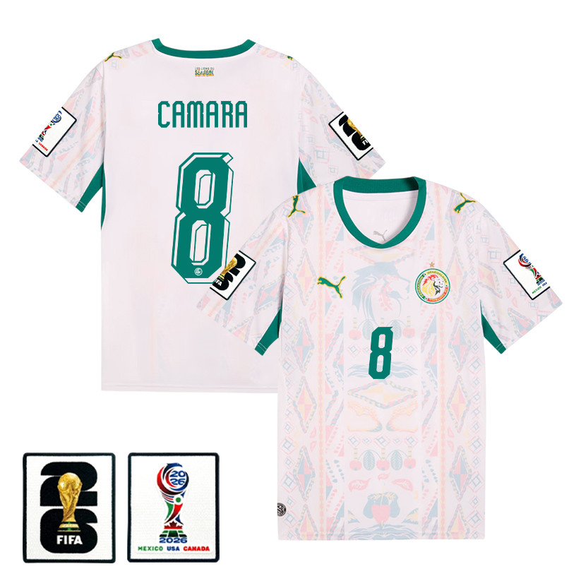 Lamine Camara 8 Senegal National Team 2026 x World Cup Patch Home Jersey - Men, White - Jersey Teams