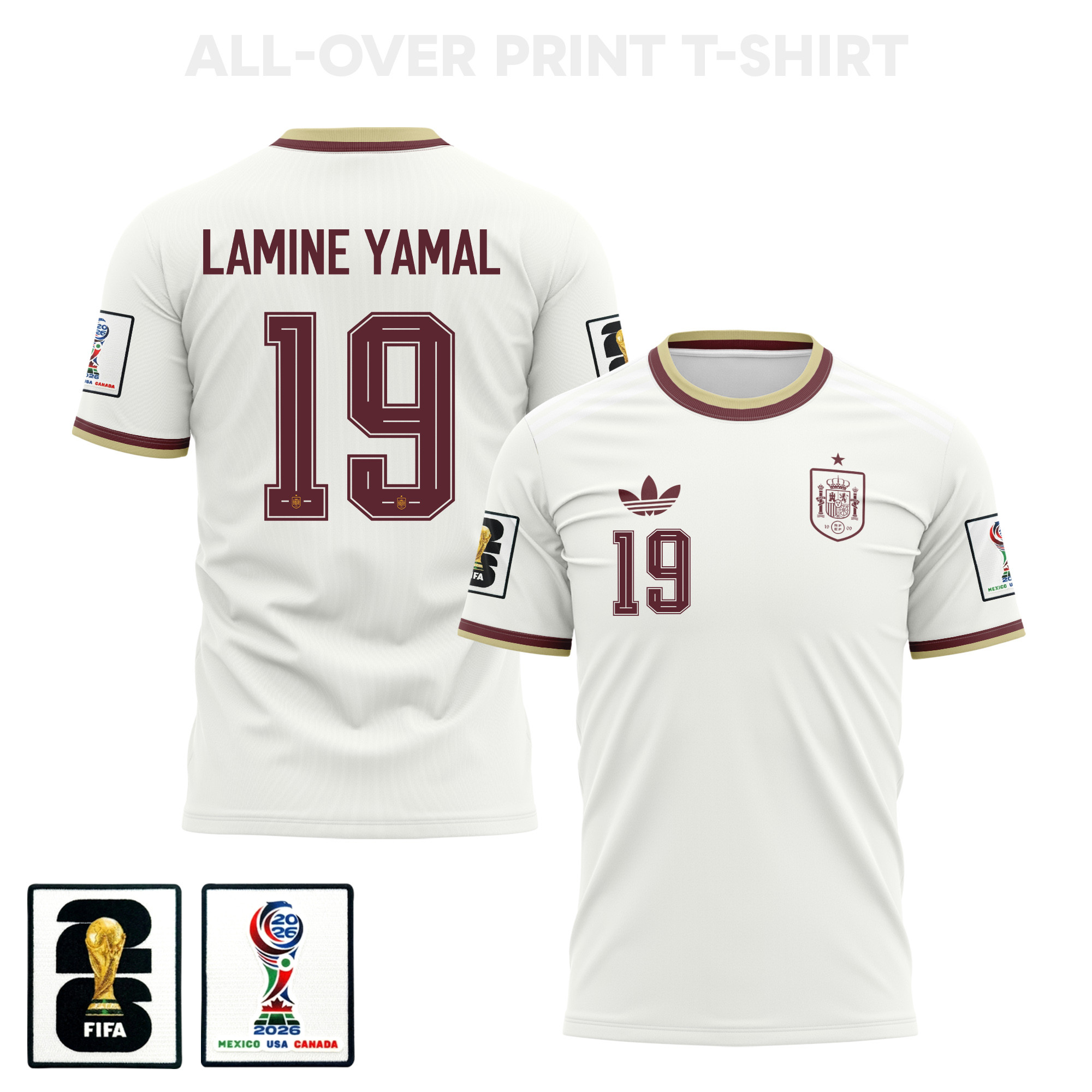 Lamine Yamal 19 Spain 2026 Away 3D T-Shirt Fully Printed – Unisex, White – Jersey Teams