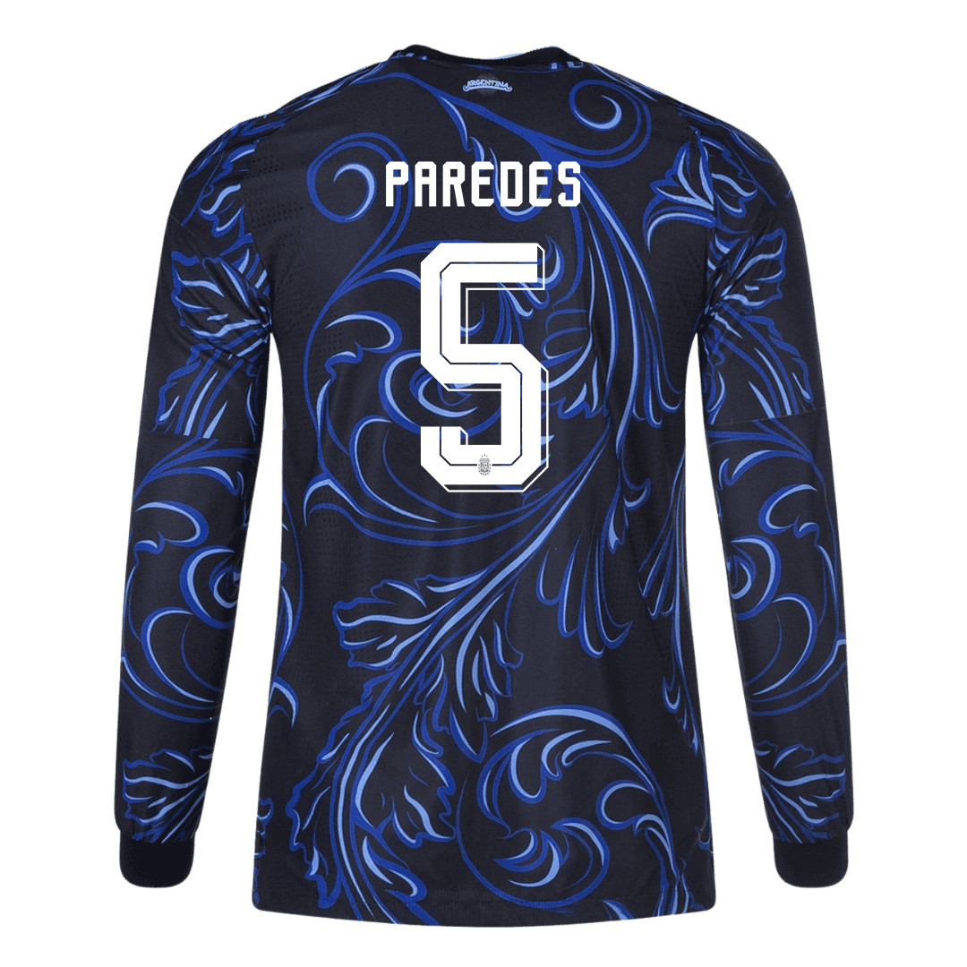 Leandro Paredes 5 Argentina 2026 Away Long Sleeve Jersey - Black - Jersey Teams