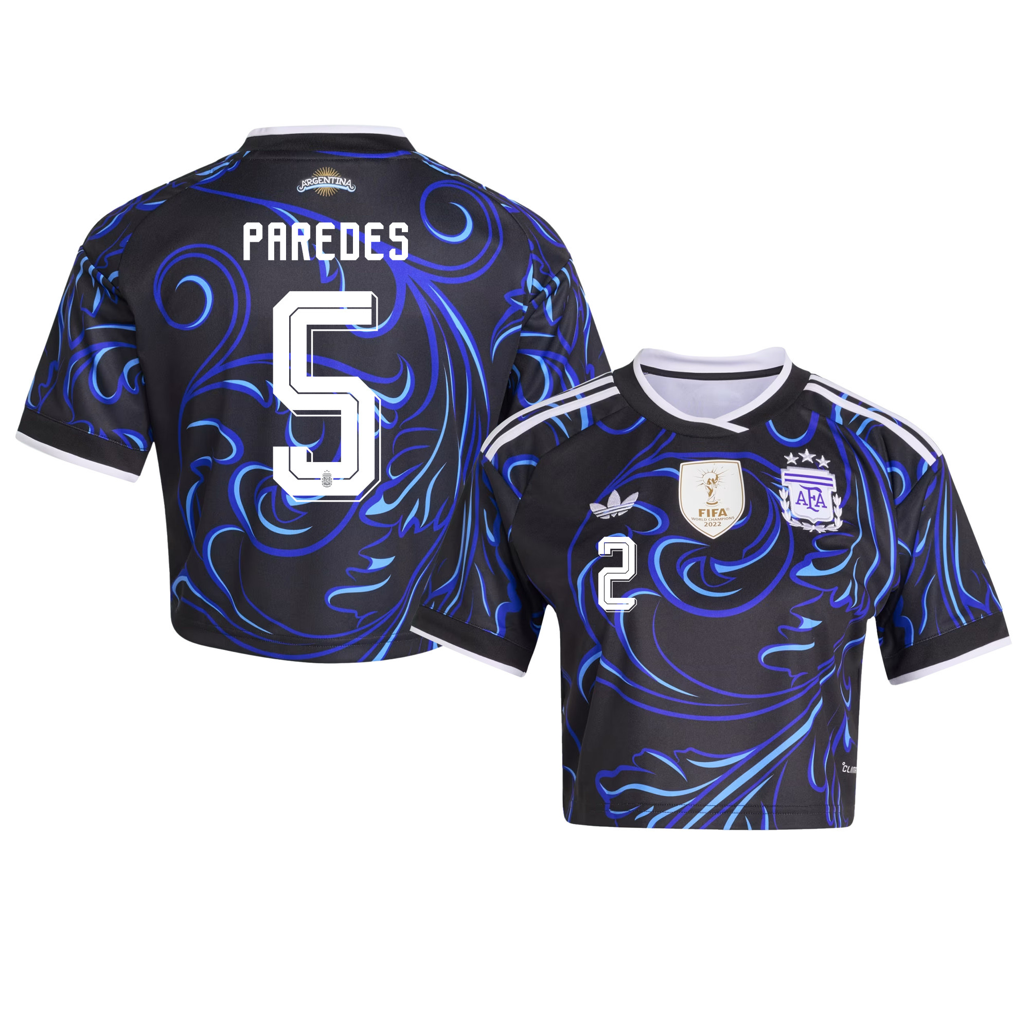 Leandro Paredes 5 Argentina 2026 Away Women’s Cropped Jersey - Black - Jersey Teams