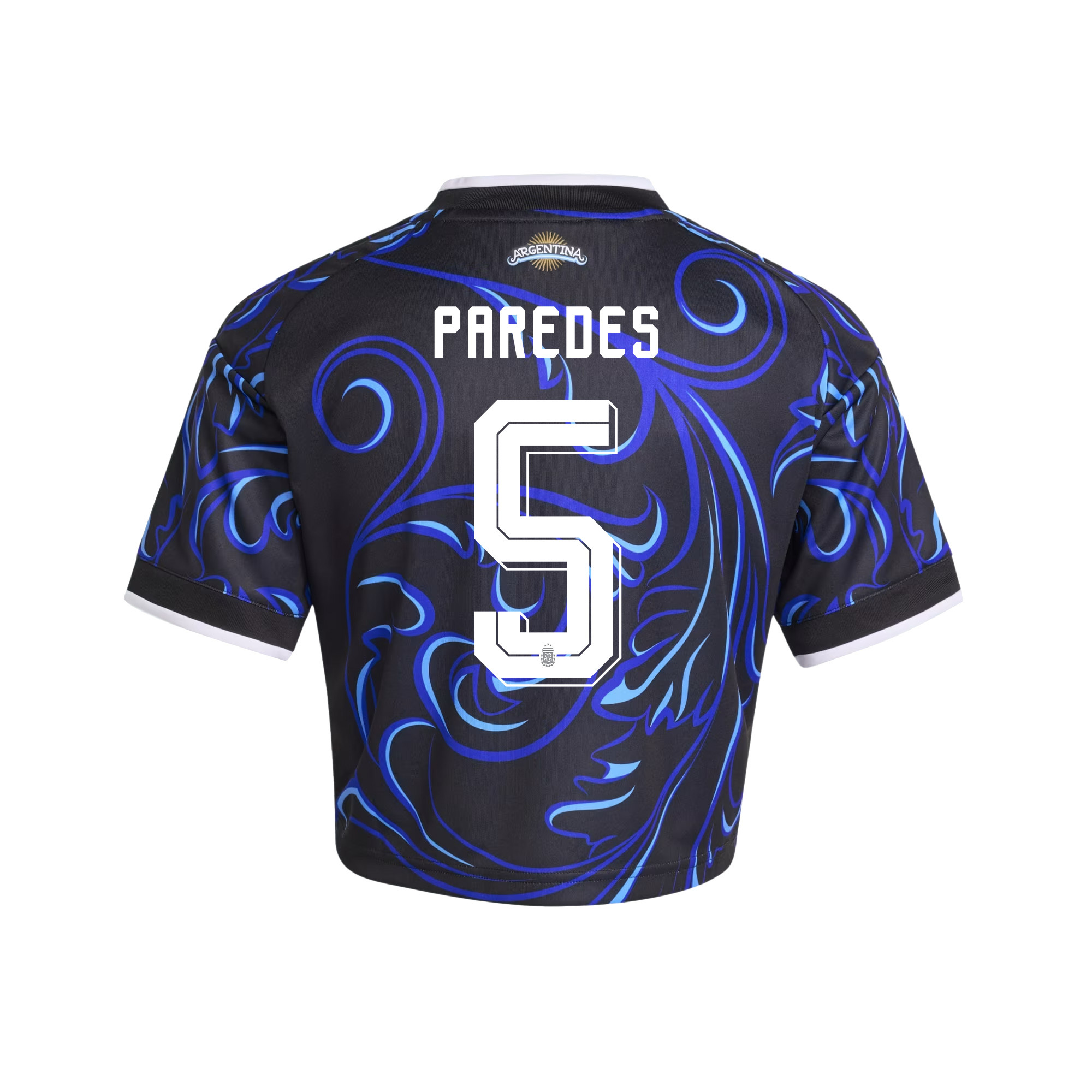 Leandro Paredes 5 Argentina 2026 Away Women’s Cropped Jersey - Black - Jersey Teams