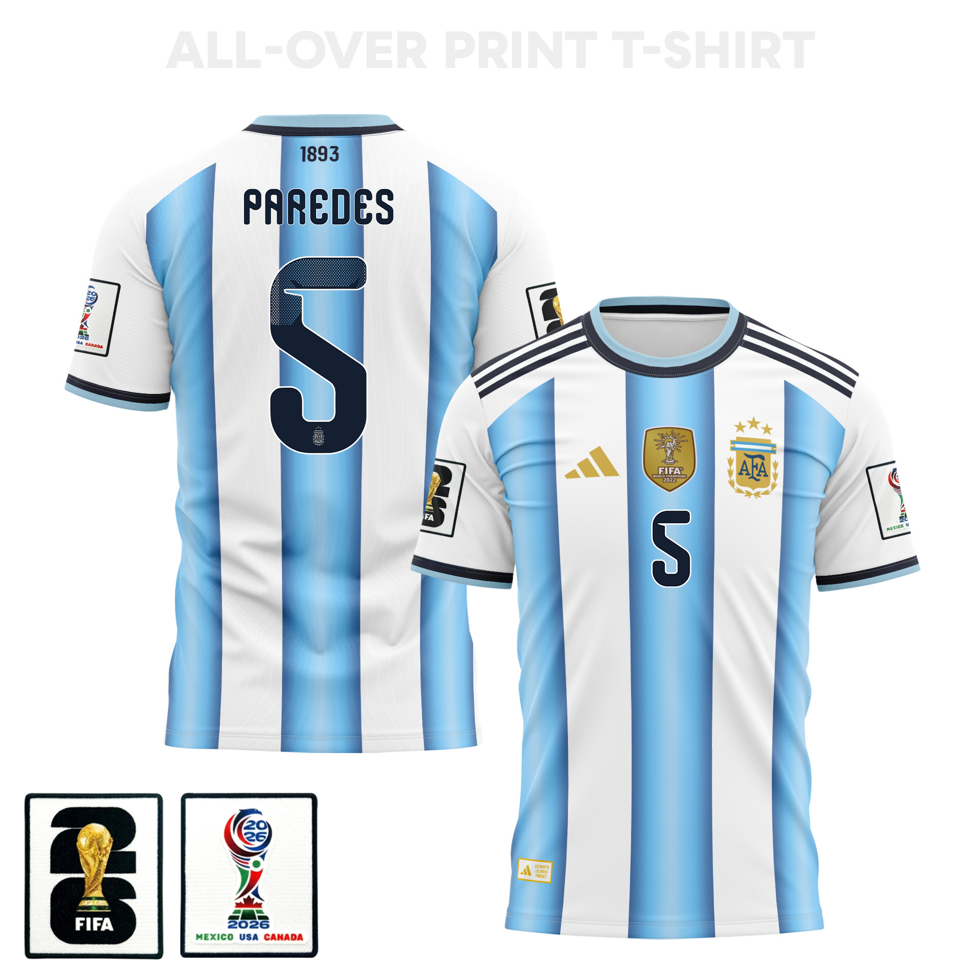 Leandro Paredes 5 Argentina 2026 Home 3D T-Shirt Fully Printed – Unisex, White - Jersey Teams