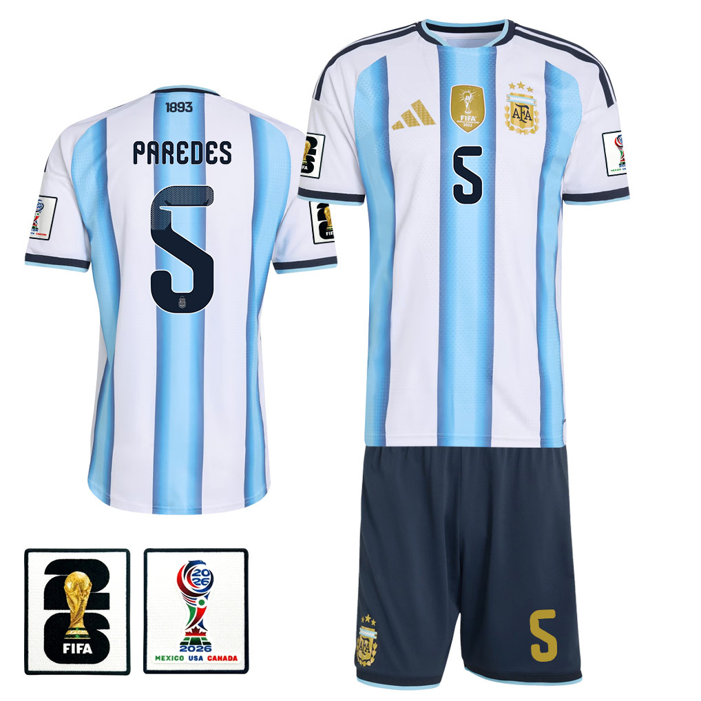 Leandro Paredes 5 Argentina 2026 Home Men Jersey & Shorts Set – White – Jersey Teams