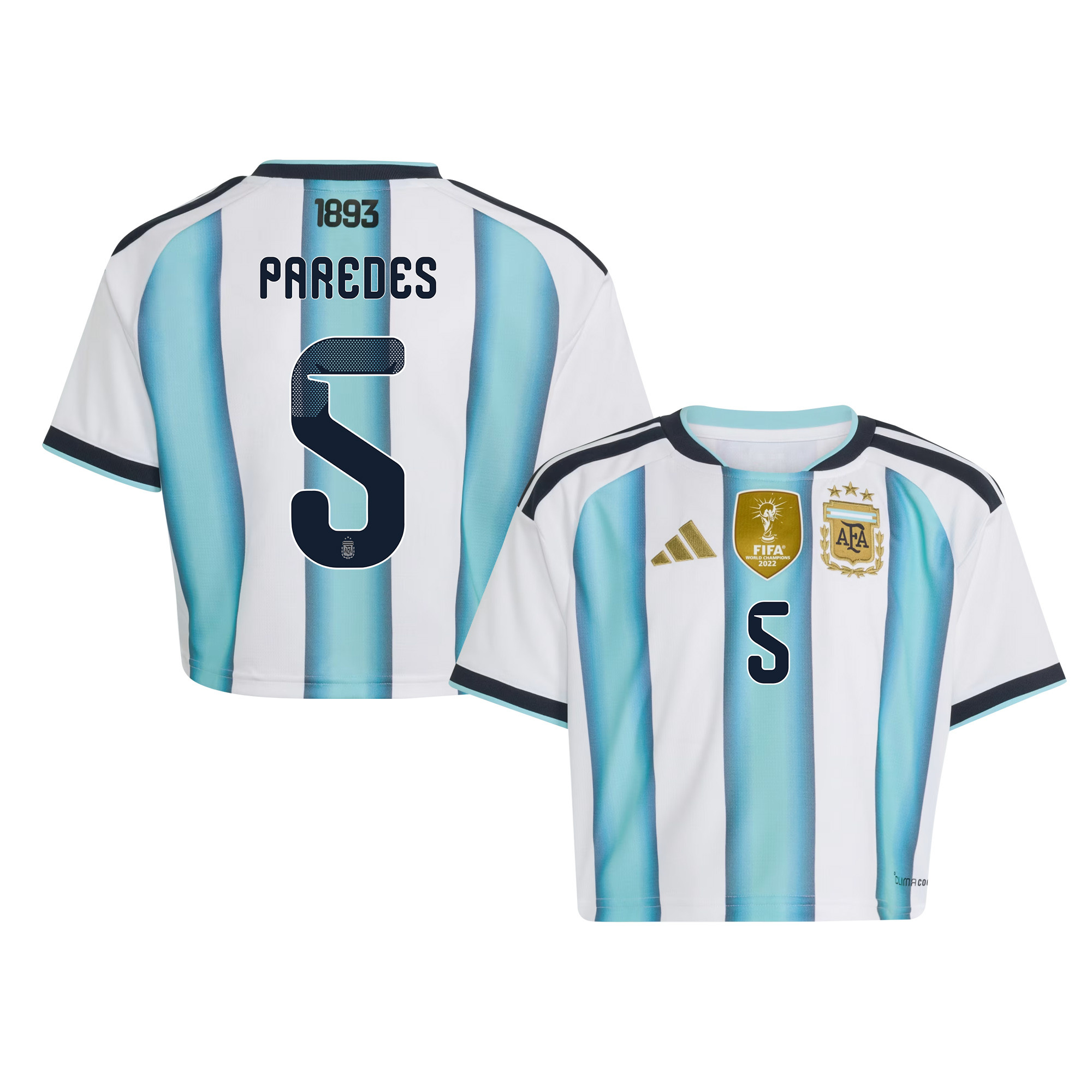 Leandro Paredes 5 Argentina 2026 Home Women’s Cropped Jersey - White - Jersey Teams