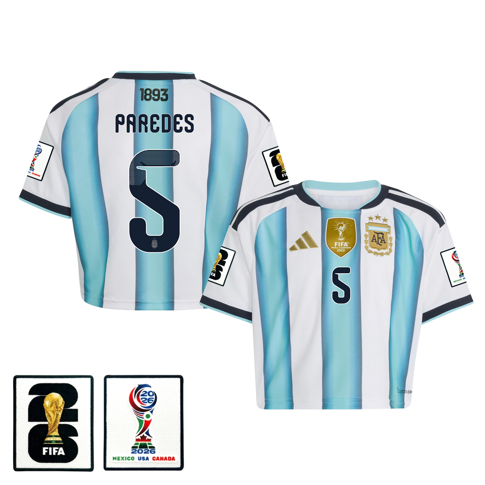 Leandro Paredes 5 Argentina 2026 Home Women’s Cropped Jersey – White – Jersey Teams