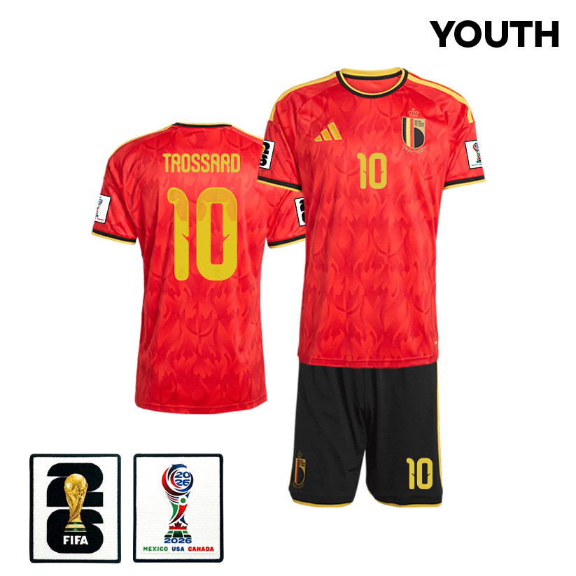 Leandro Trossard 10 Belgium 2026 YOUTH Home Jersey & Shorts Set - Red/Black - Jersey Teams