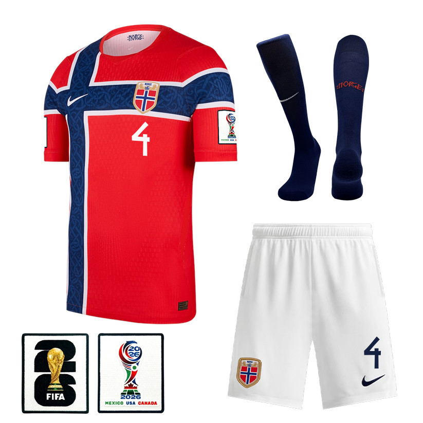 Leo Oestigard 4 Norway 2026 Home Men Kit Set – Red – Jersey Teams
