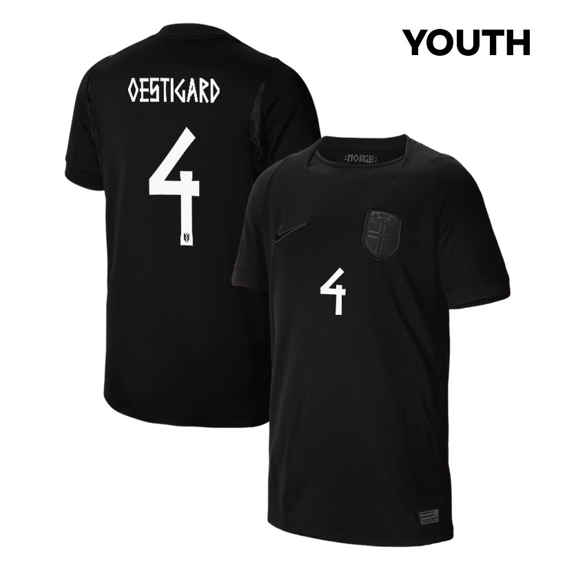Leo Oestigard 4 Youth Norway National Team 2026 Away Jersey - Black - Jersey Teams