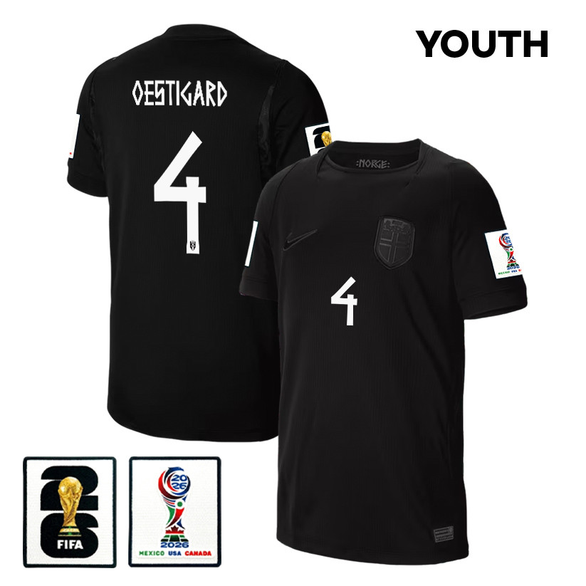 Leo Oestigard 4 Youth Norway National Team 2026 Away Jersey - Black - Jersey Teams