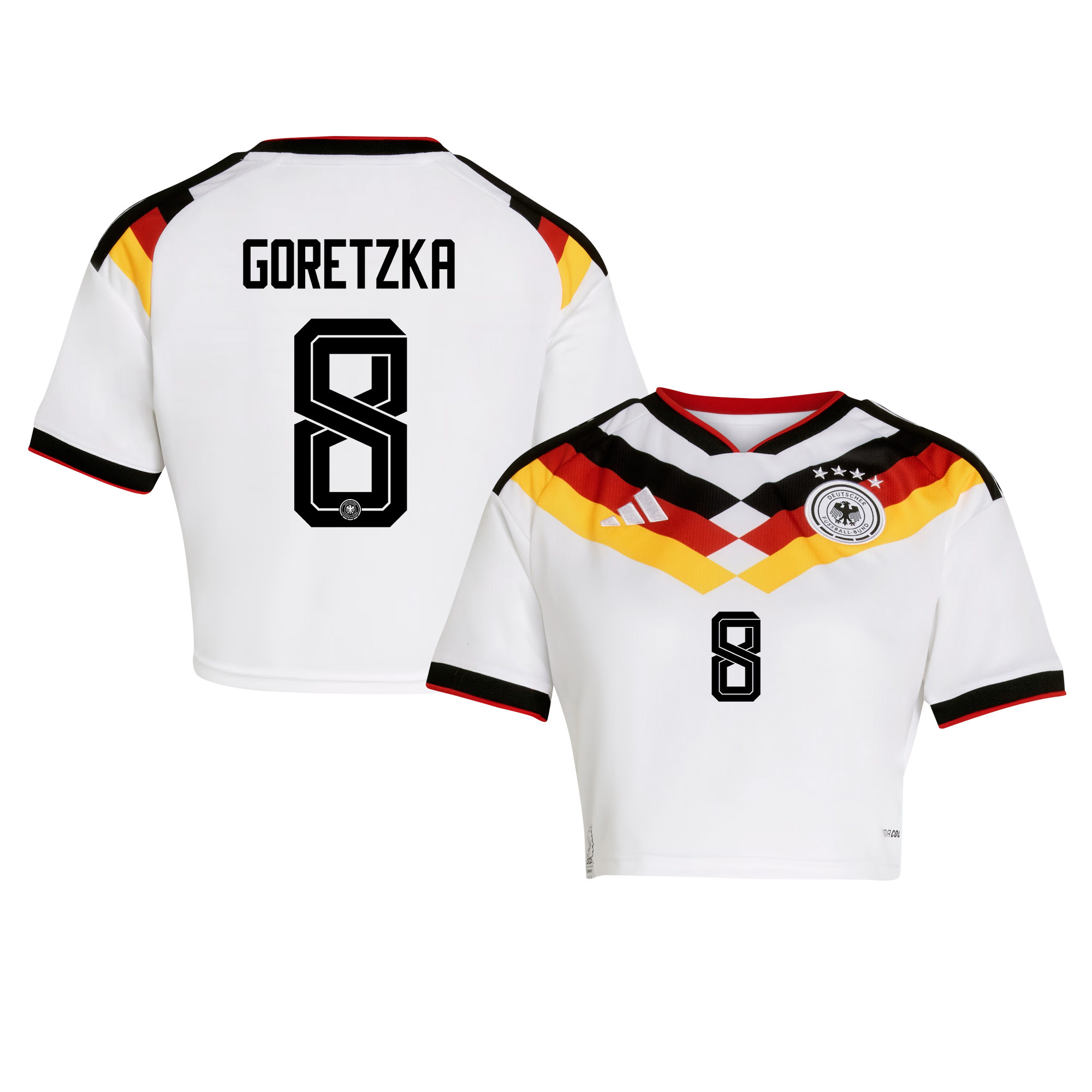 Leon Goretzka 8 Germany 2026 Home Women’s Cropped Jersey - White - Jersey Teams