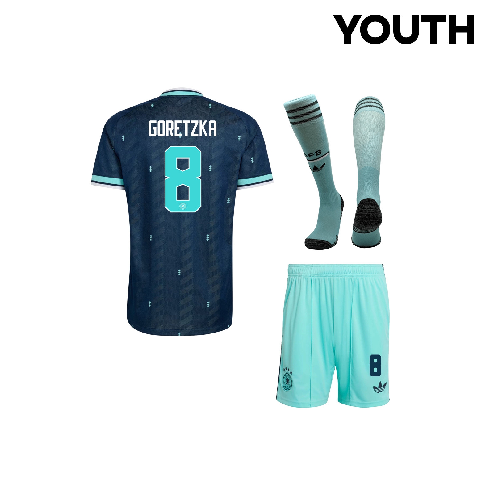 Leon Goretzka 8 Germany 2026 YOUTH Away Kit Set – Navy - Jersey Teams