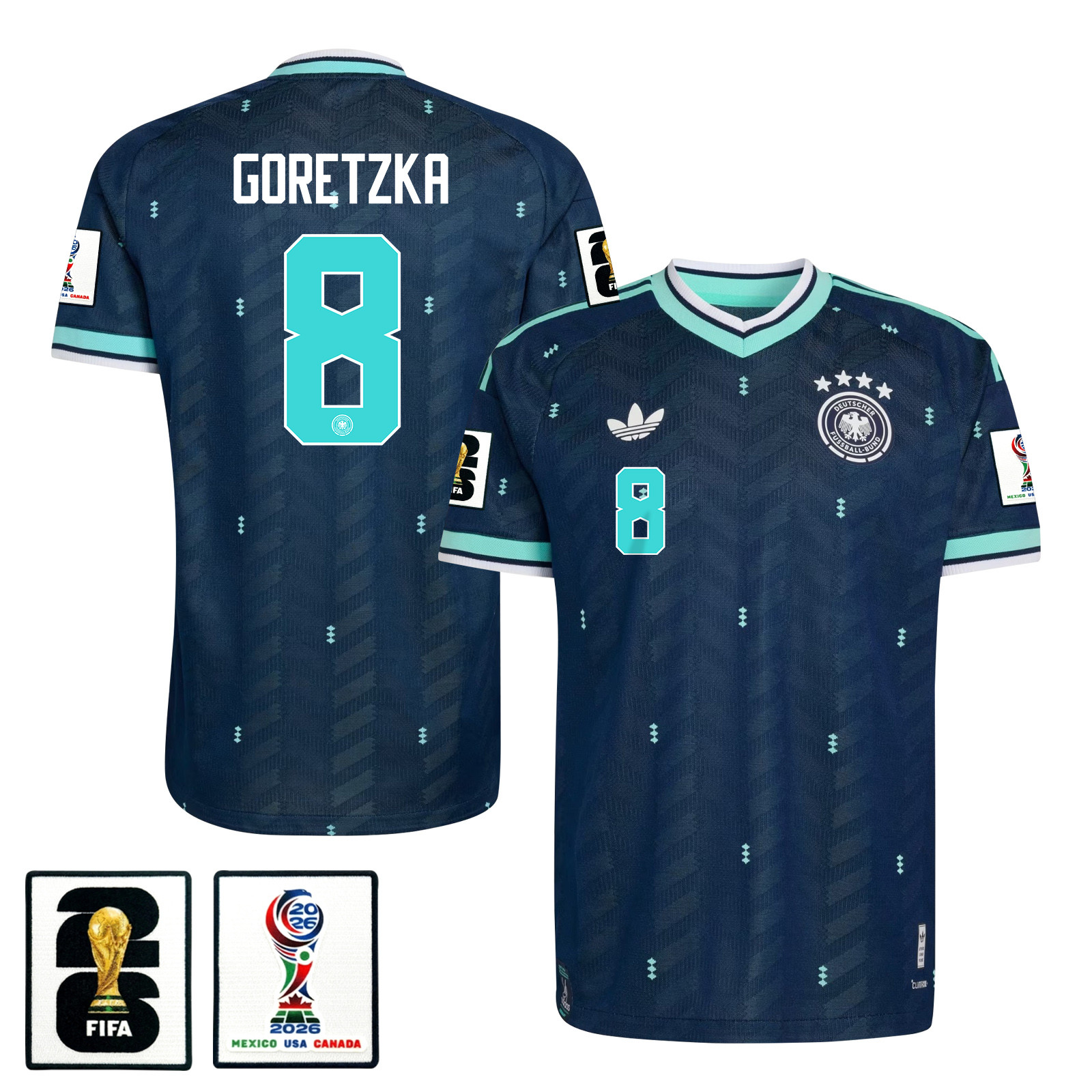 Leon Goretzka 8 Germany National Team 2026 x World Cup Patch Away Jersey - Navy, Men - Jersey Teams
