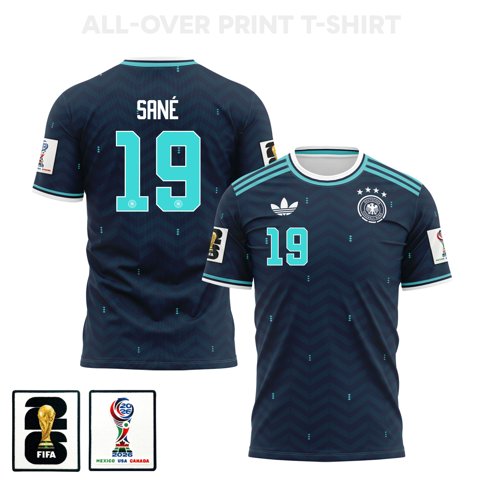 Leroy Sané 19 Germany 2026 Away 3D T-Shirt Fully Printed – Unisex, Navy - Jersey Teams