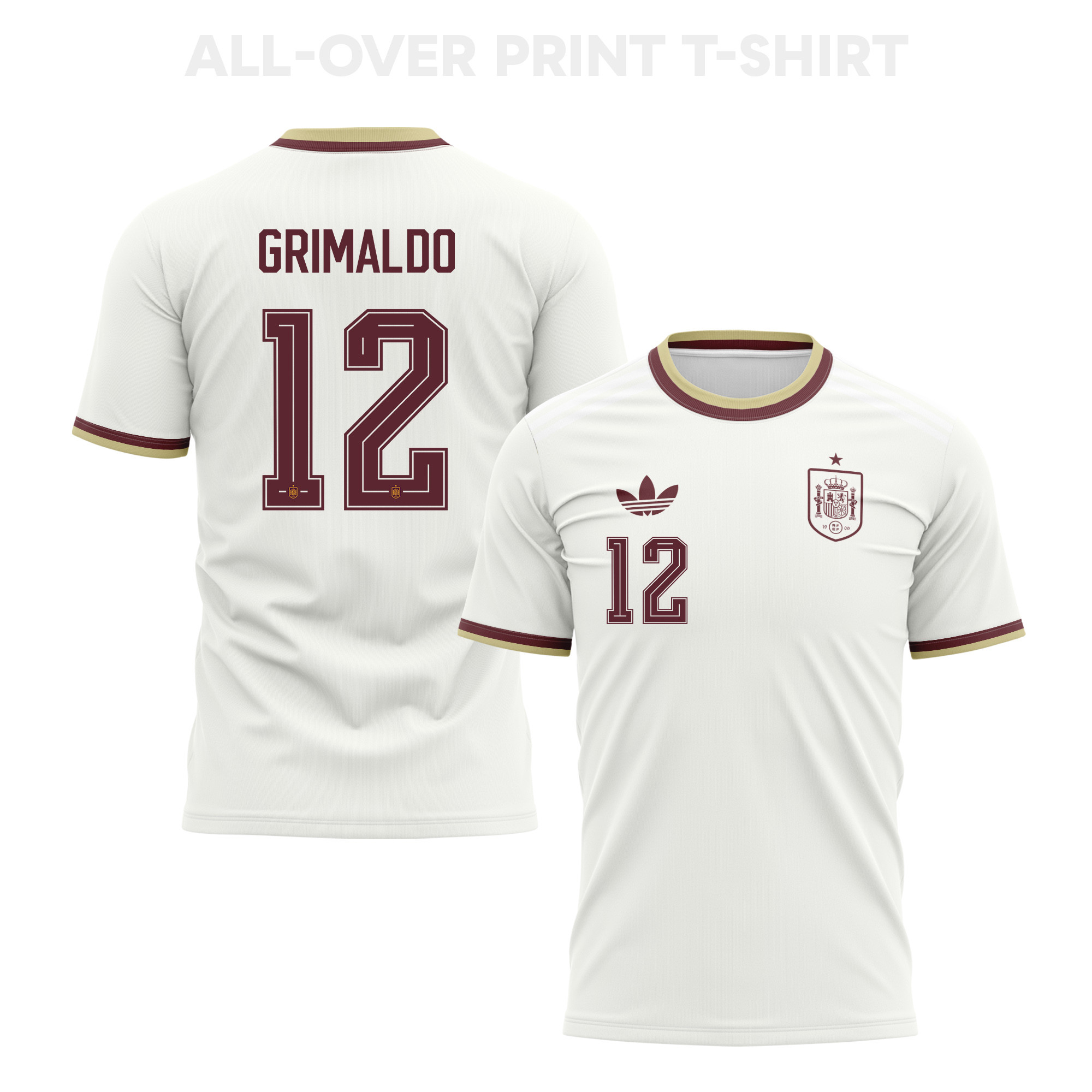 Álex Grimaldo 12 Spain 2026 Away 3D T-Shirt Fully Printed – Unisex, White - Jersey Teams