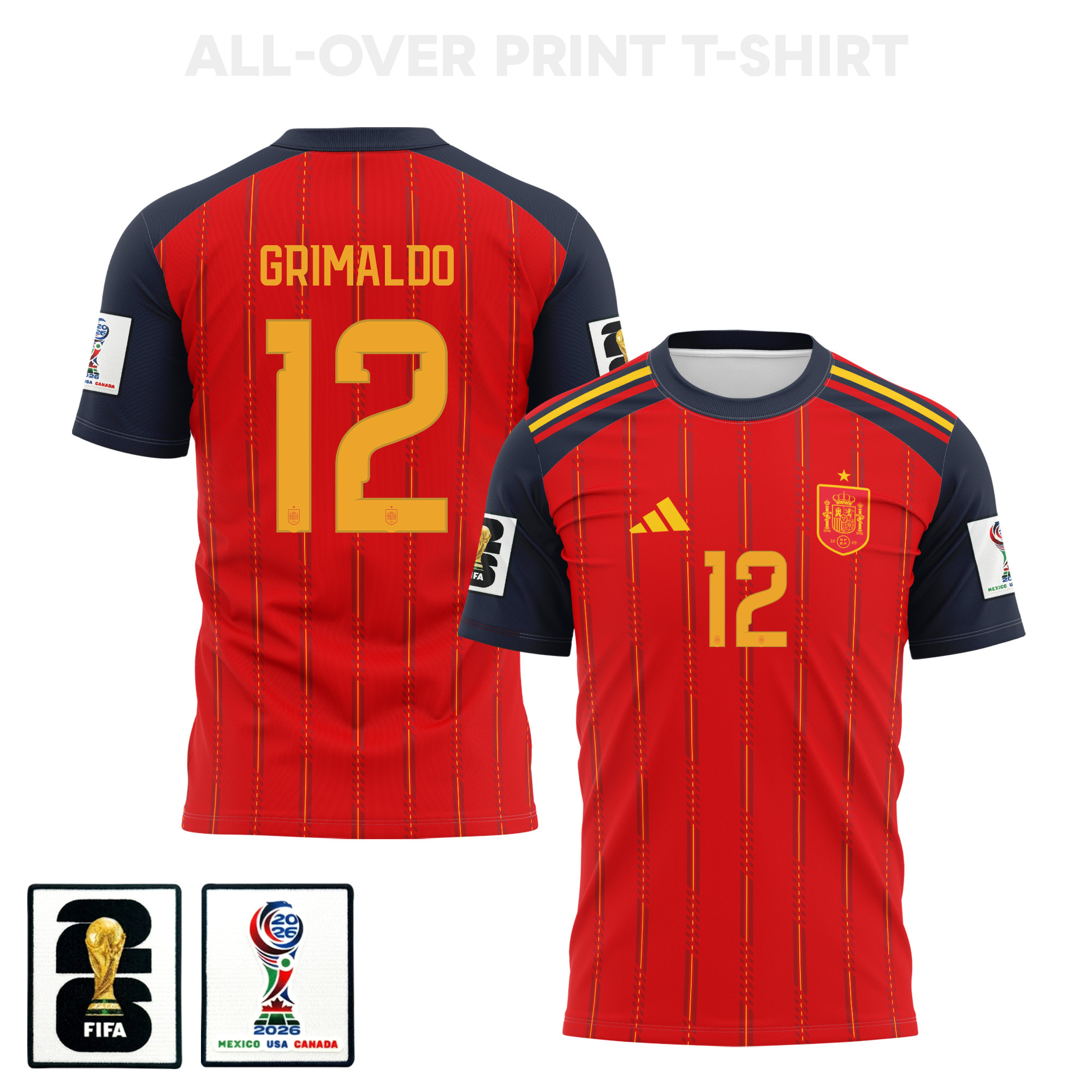 Álex Grimaldo 12 Spain 2026 Home 3D T-Shirt Fully Printed – Unisex, Red – Jersey Teams