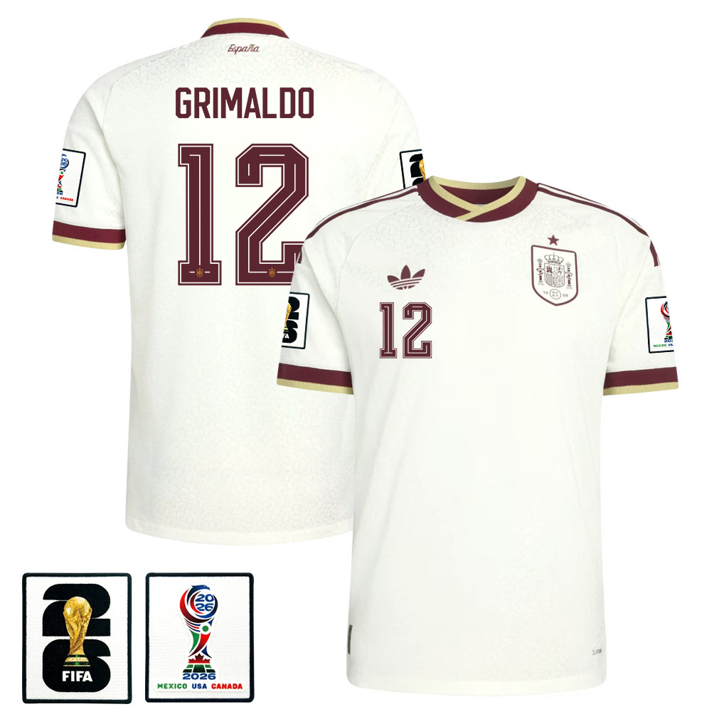 Álex Grimaldo 12 Spain National Team 2026 x World Cup Patch Away Jersey - White, Men - Jersey Teams