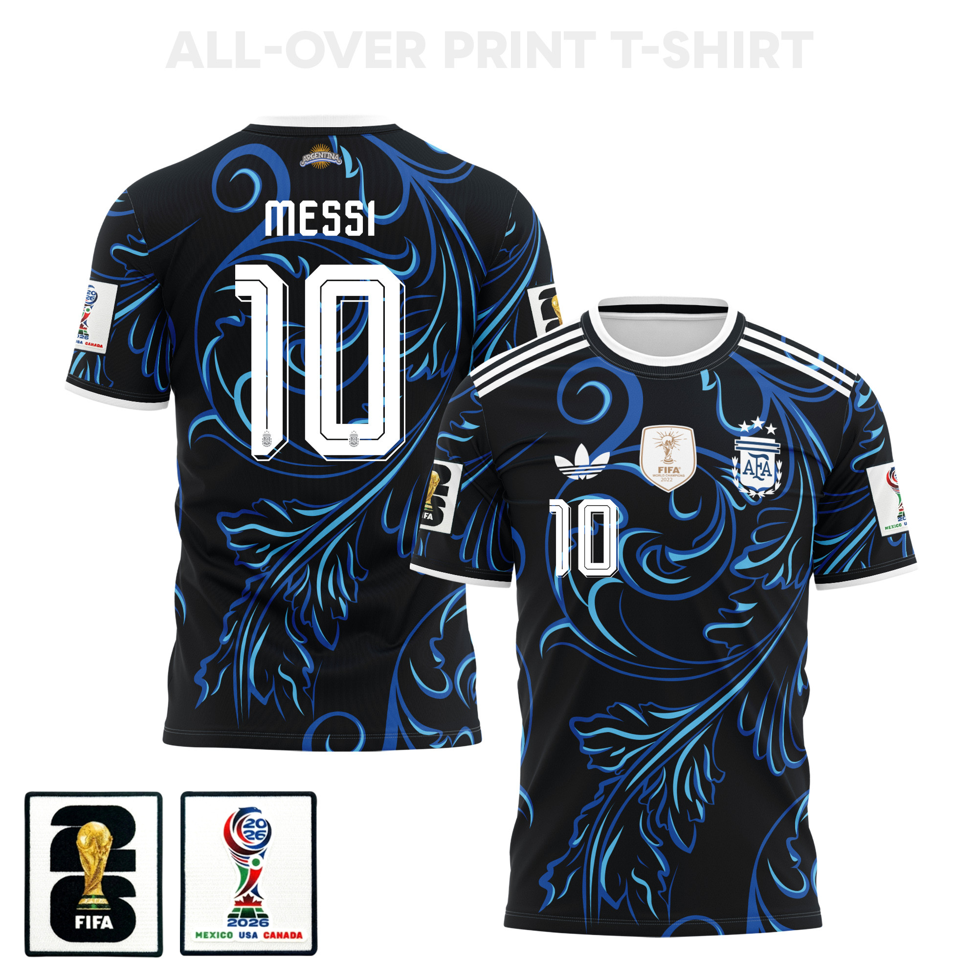 Lionel Messi 10 Argentina 2026 Away 3D T-Shirt Fully Printed – Unisex, Black - Jersey Teams