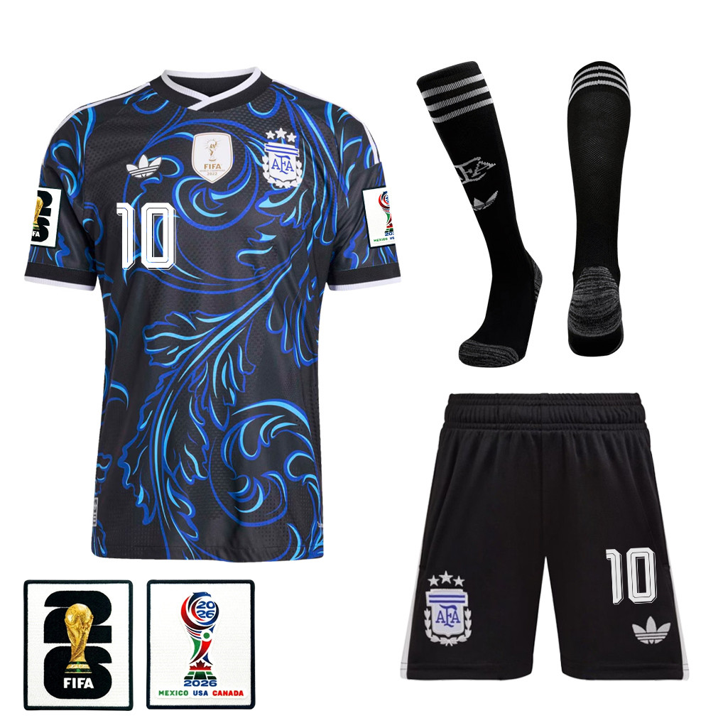 Lionel Messi 10 Argentina 2026 Away Men Kit Set – Black – Jersey Teams