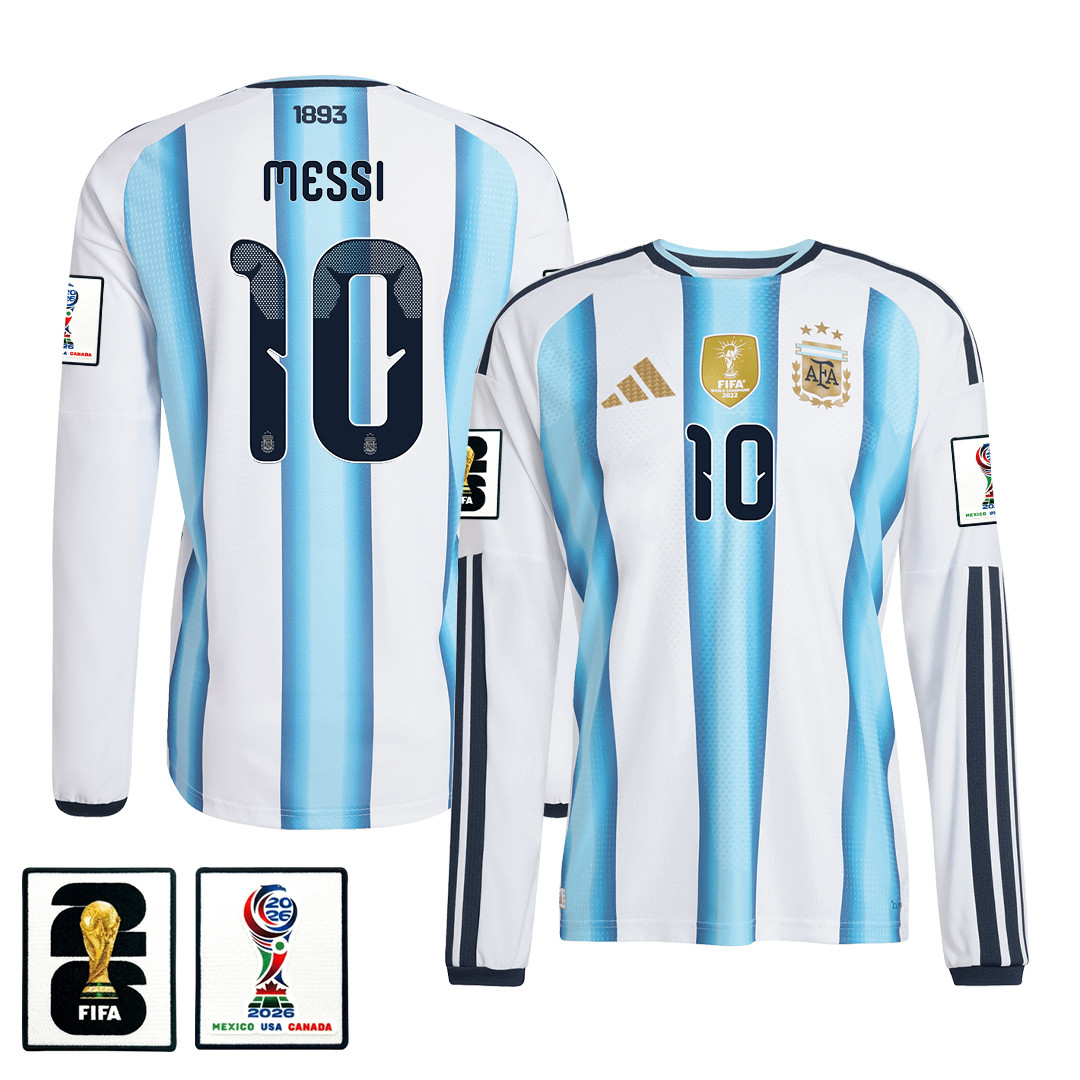 Lionel Messi 10 Argentina 2026 Home Long Sleeve Jersey - White - Jersey Teams