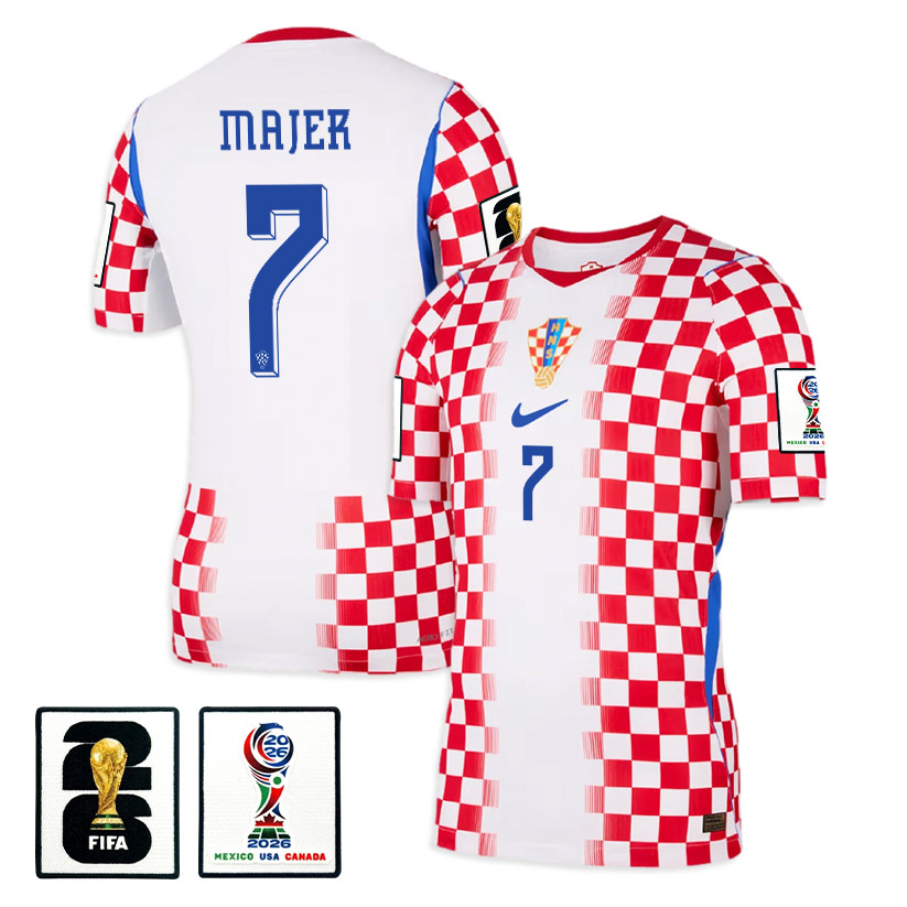 Lovro Majer 7 Croatia National Team 2026 x World Cup Patch Home Jersey - Men, White/ Red - Jersey Teams