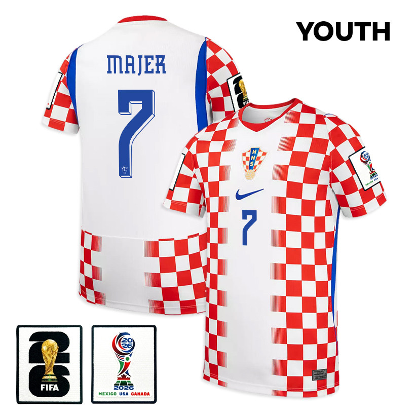 Lovro Majer 7 Youth Croatia National Team 2026 Home Jersey - White/ Red - Jersey Teams