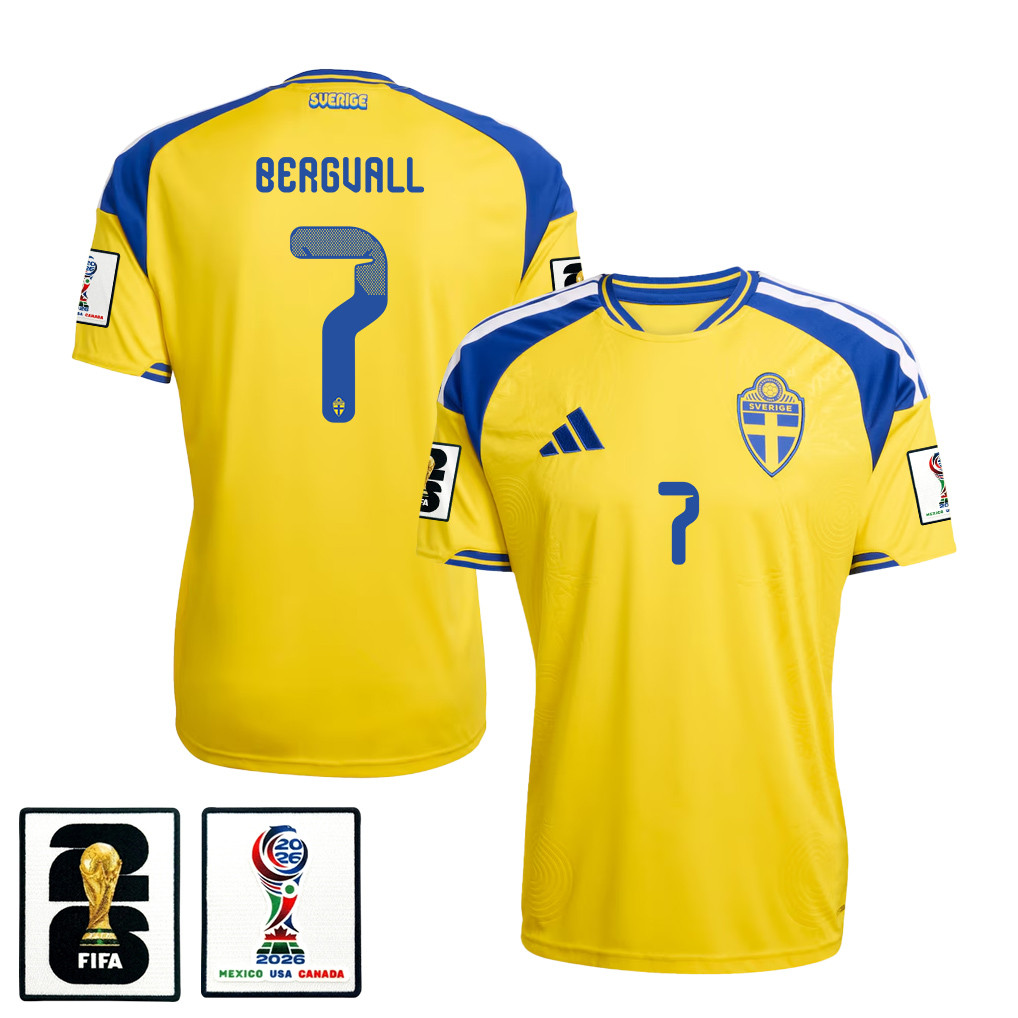 Lucas Bergvall 7 Sweden National Team 2026 x World Cup Patch Home Jersey - Yellow, Men - Jersey Teams
