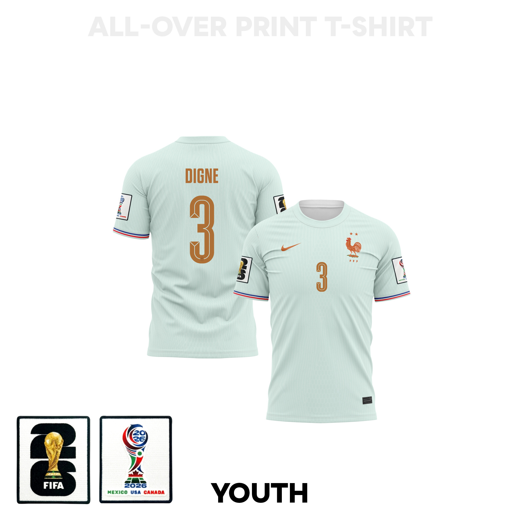 Lucas Digne 3 Youth France 2026 Away 3D T-shirt Fully Printed – Green - Jersey Teams