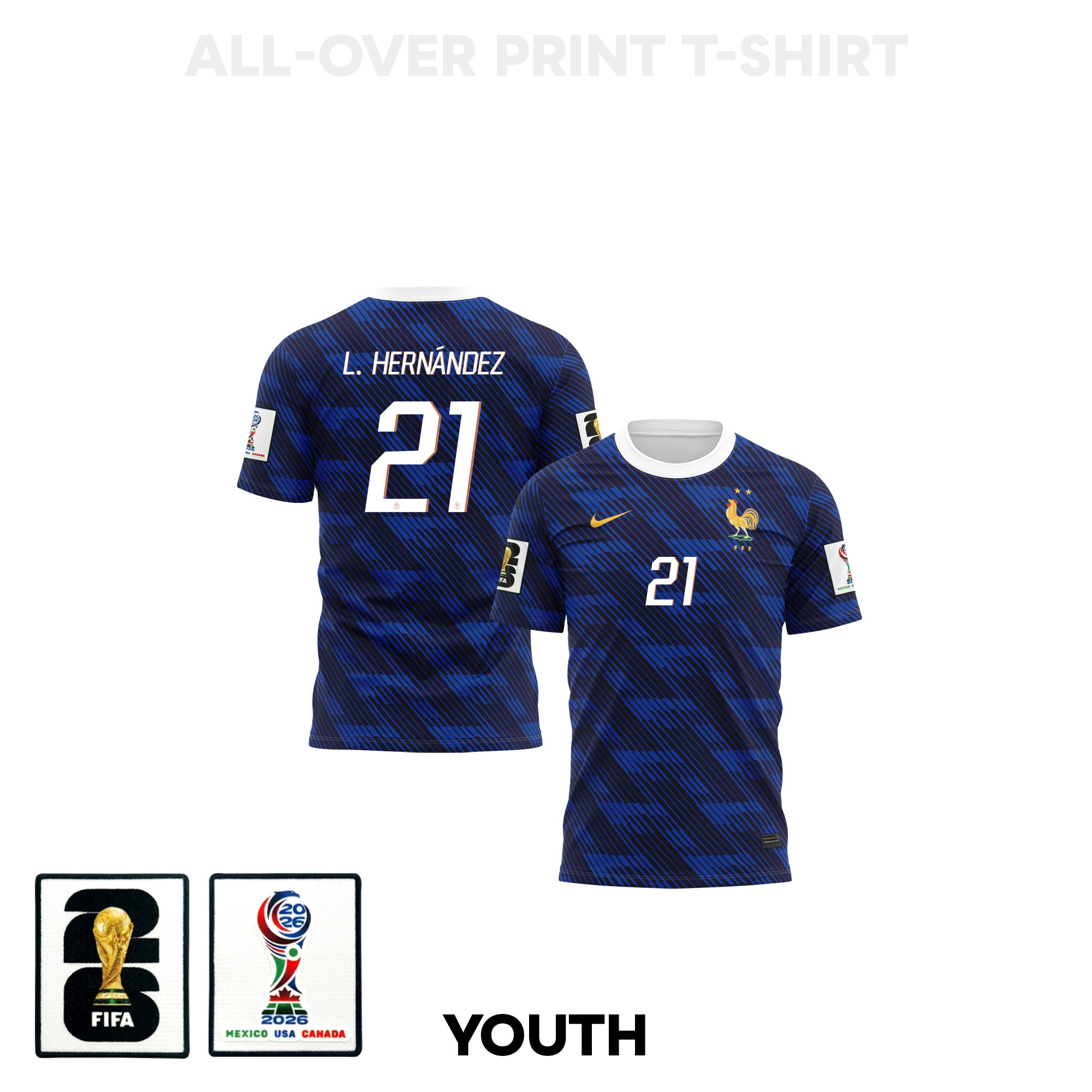 Lucas Hernández 21 Youth France 2026 Home 3D T-shirt Fully Printed – Blue - Jersey Teams