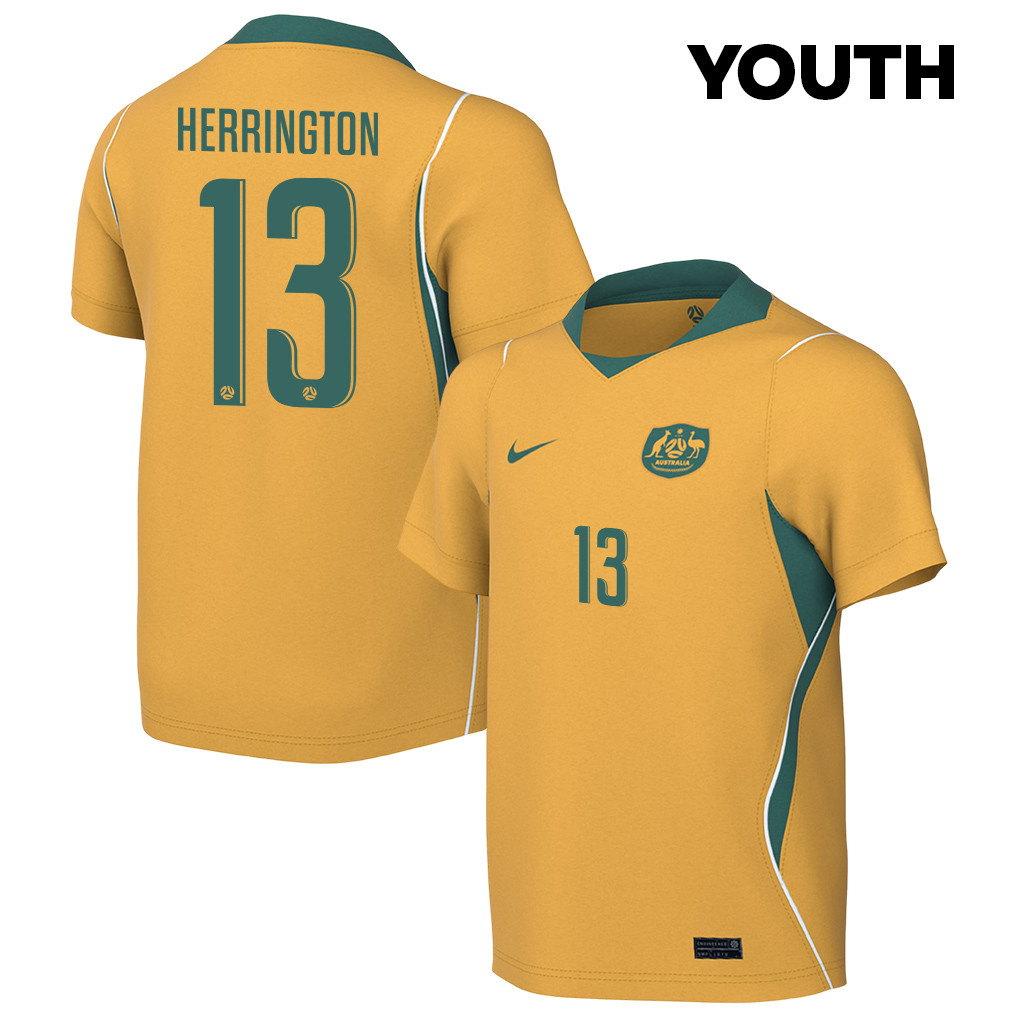 Lucas Herrington 13 Youth Australia National Team 2026 Home Jersey - Yellow - Jersey Teams