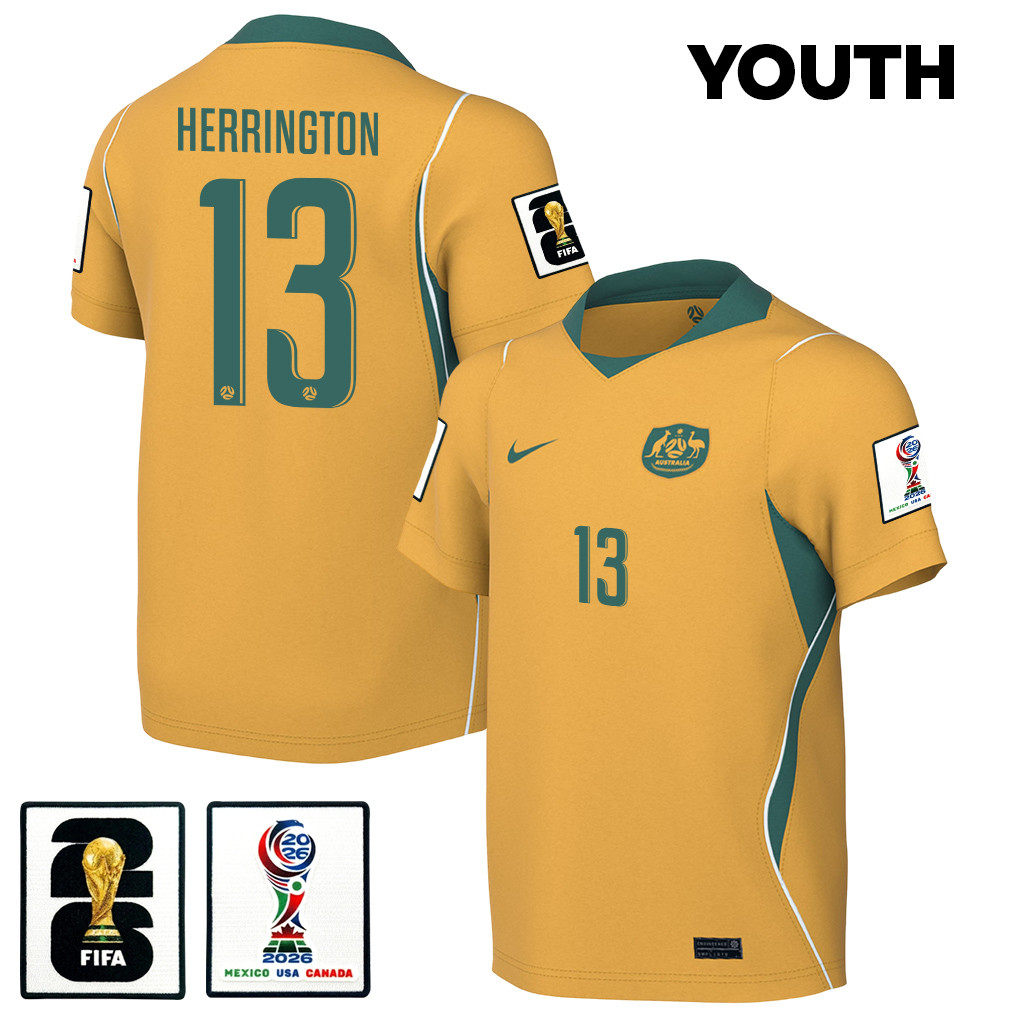 Lucas Herrington 13 Youth Australia National Team 2026 Home Jersey - Yellow - Jersey Teams
