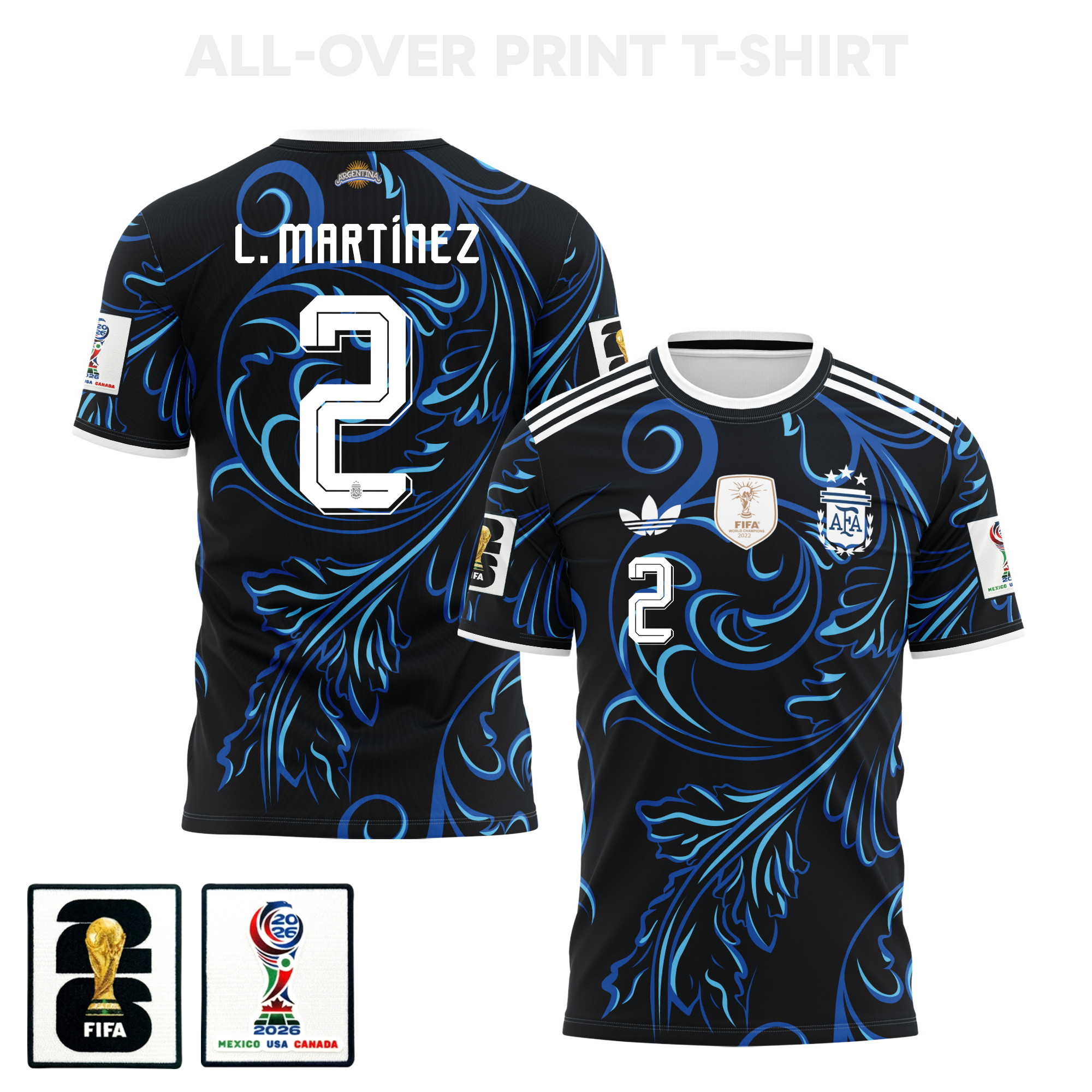 Lucas Martínez Quarta 2 Argentina 2026 Away 3D T-Shirt Fully Printed – Unisex, Black - Jersey Teams