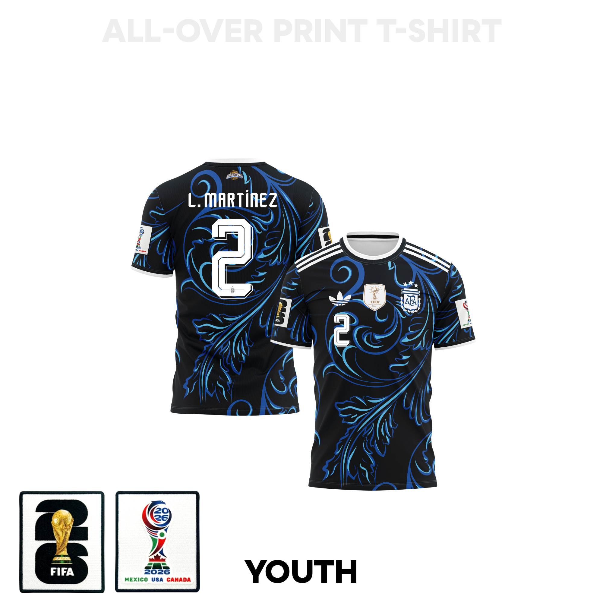 Lucas Martínez Quarta 2 Youth Argentina 2026 Away 3D T-shirt Fully Printed – Black - Jersey Teams