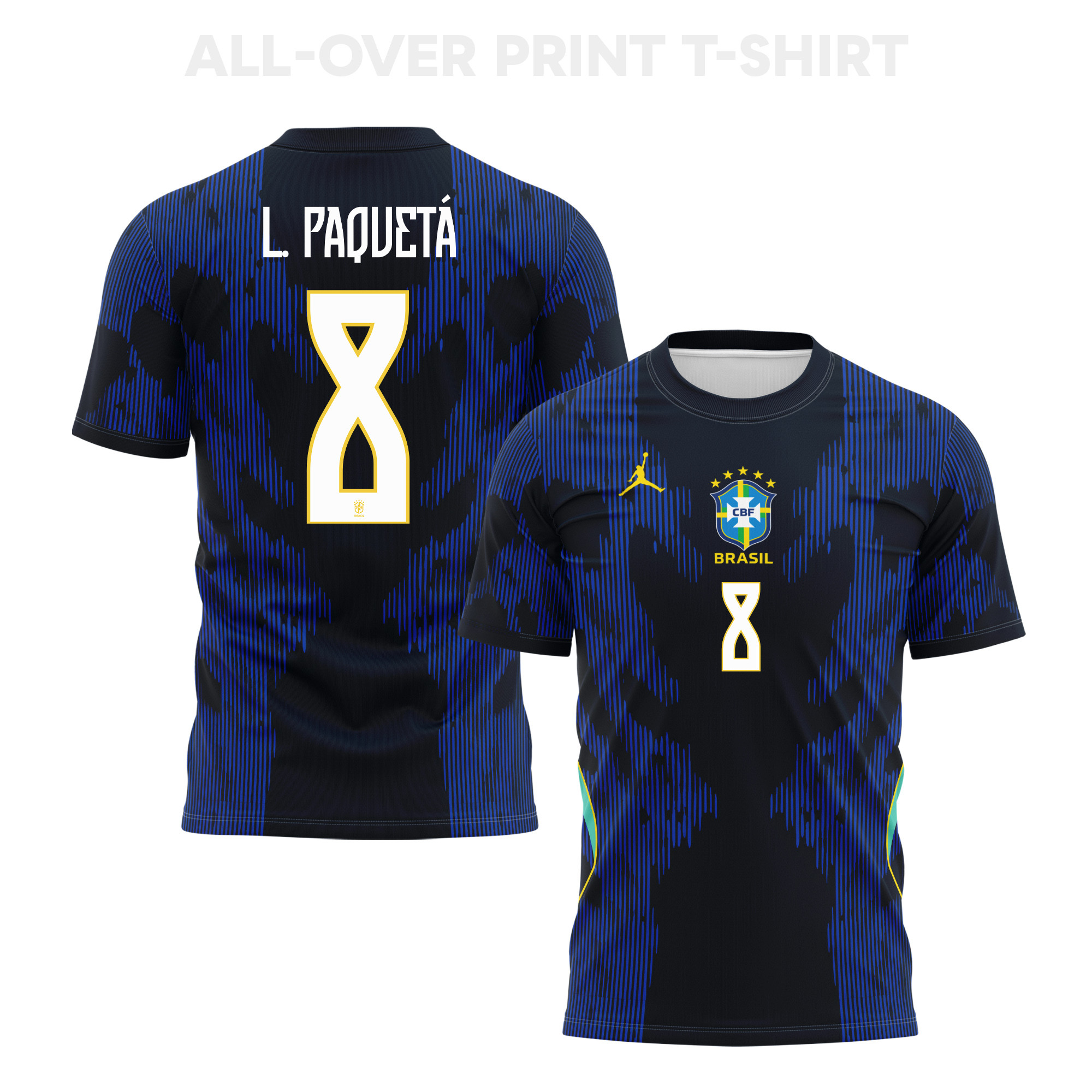 Lucas Paquetá 8 Brazil 2026 Away 3D T-Shirt Fully Printed – Unisex, Blue - Jersey Teams