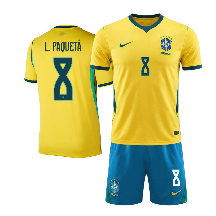Lucas Paquetá 8 Brazil 2026 Home Men Jersey & Shorts Set – Yellow - Jersey Teams