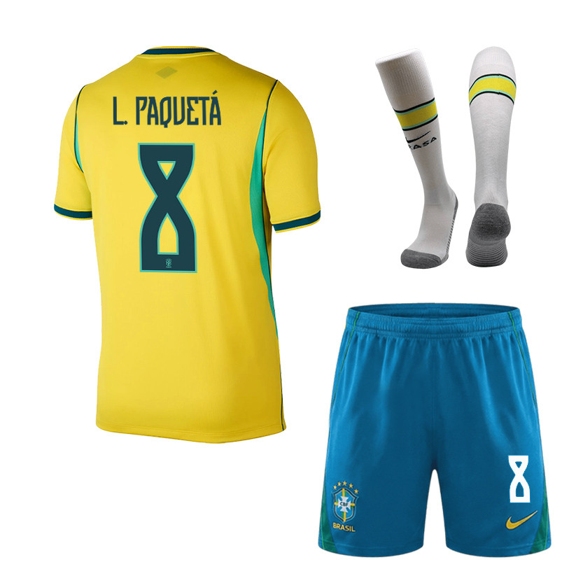 Lucas Paquetá 8 Brazil 2026 Home Men Kit Set – Yellow - Jersey Teams