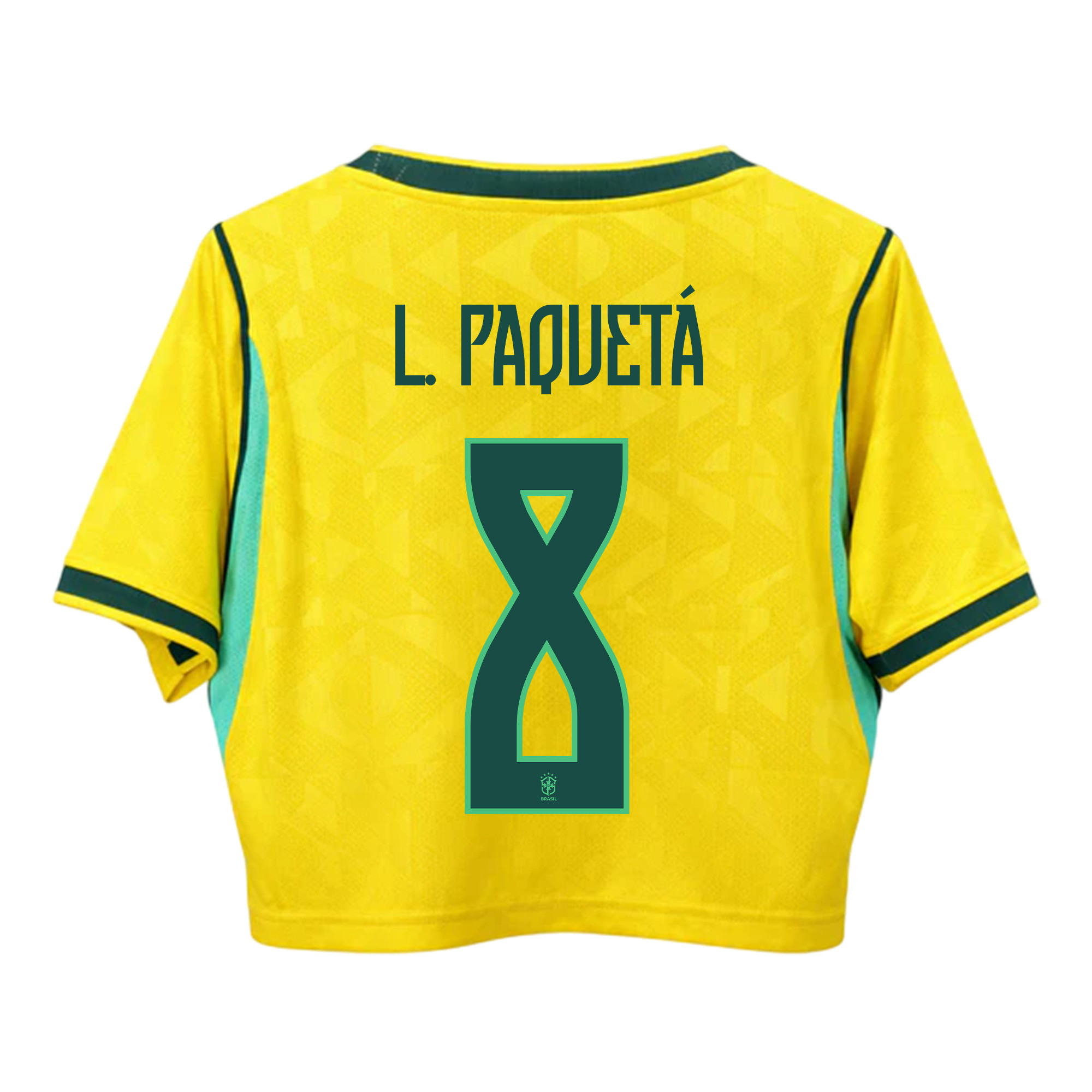 Lucas Paquetá 8 Brazil 2026 Home Women’s Cropped Jersey - Yellow - Jersey Teams