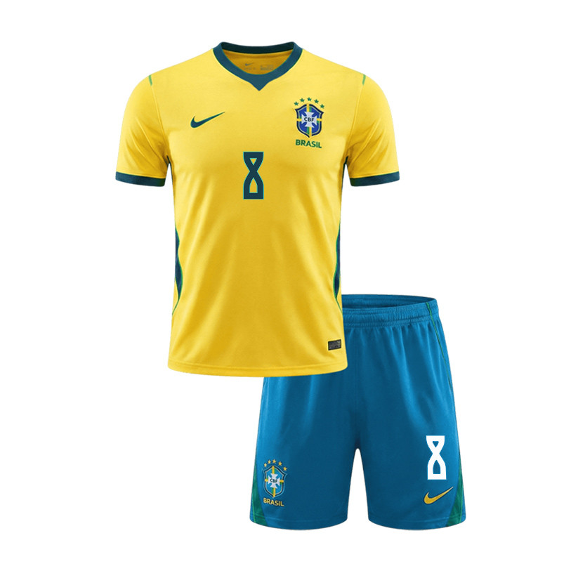 Lucas Paquetá 8 Brazil 2026 YOUTH Home Jersey & Shorts Set - Yellow - Jersey Teams