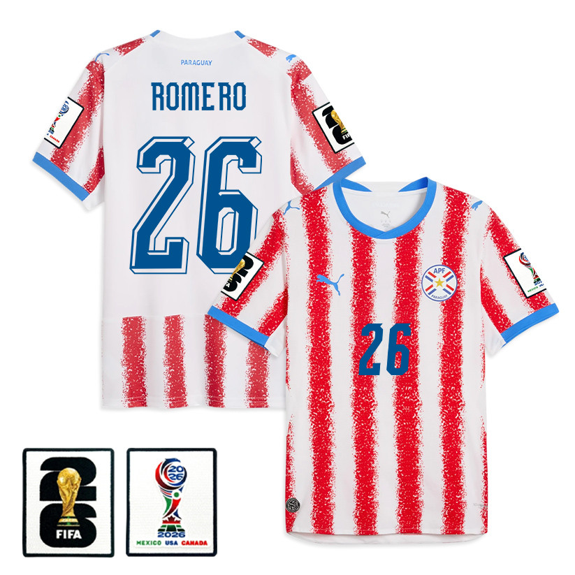 Lucas Romero 26 Paraguay National Team 2026 Home Jersey - White/Red, Men - Jersey Teams