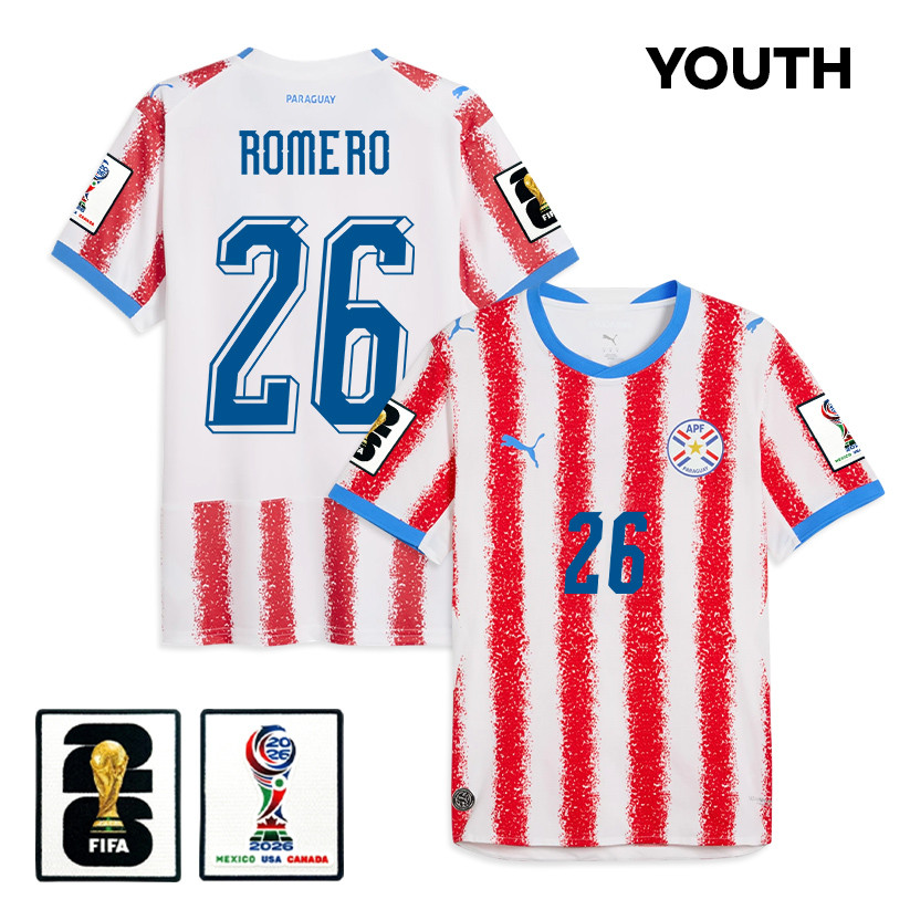 Lucas Romero 26 Youth Paraguay National Team 2026 Home Jersey - White/Red - Jersey Teams