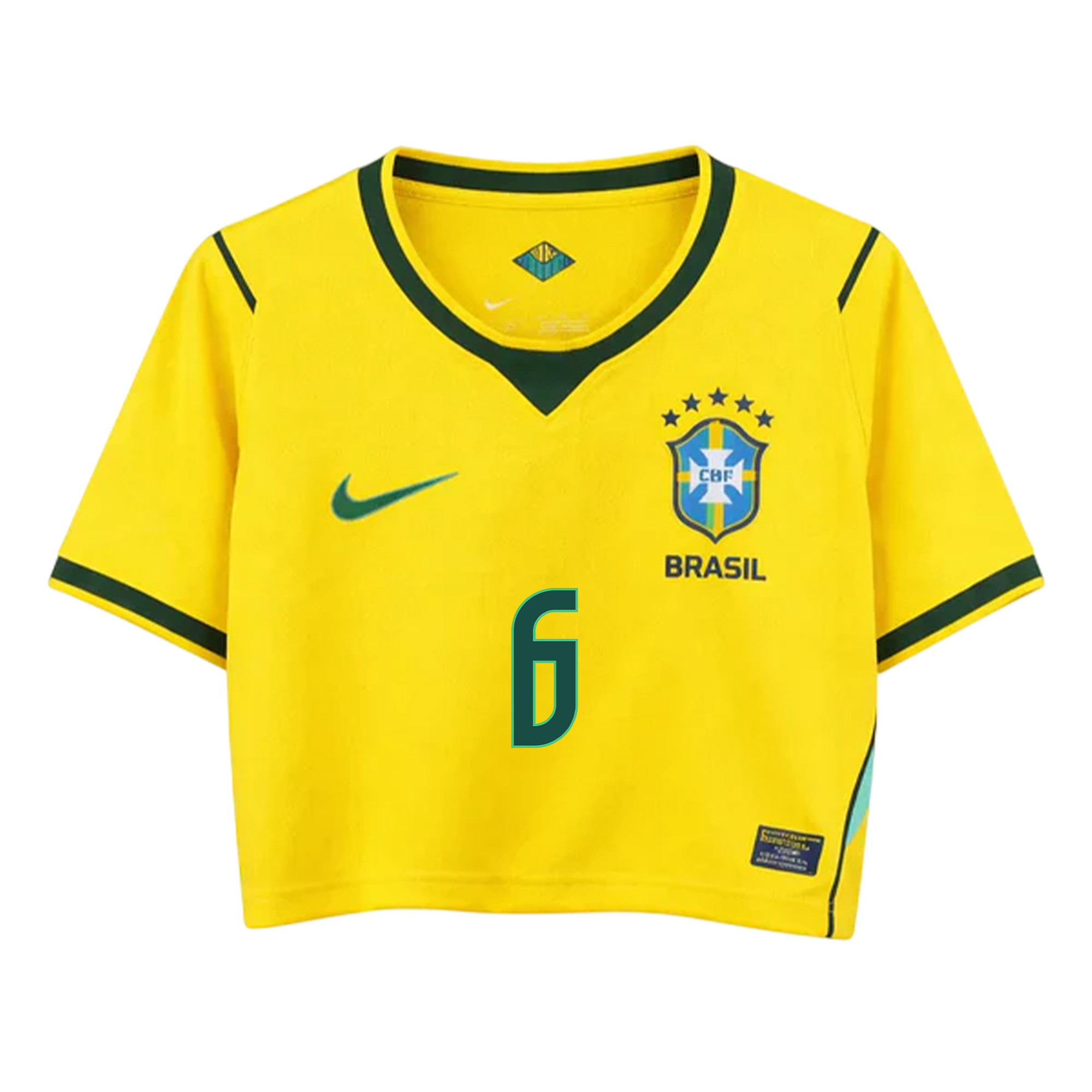 Luciano Juba 6 Brazil 2026 Home Women’s Cropped Jersey - Yellow - Jersey Teams