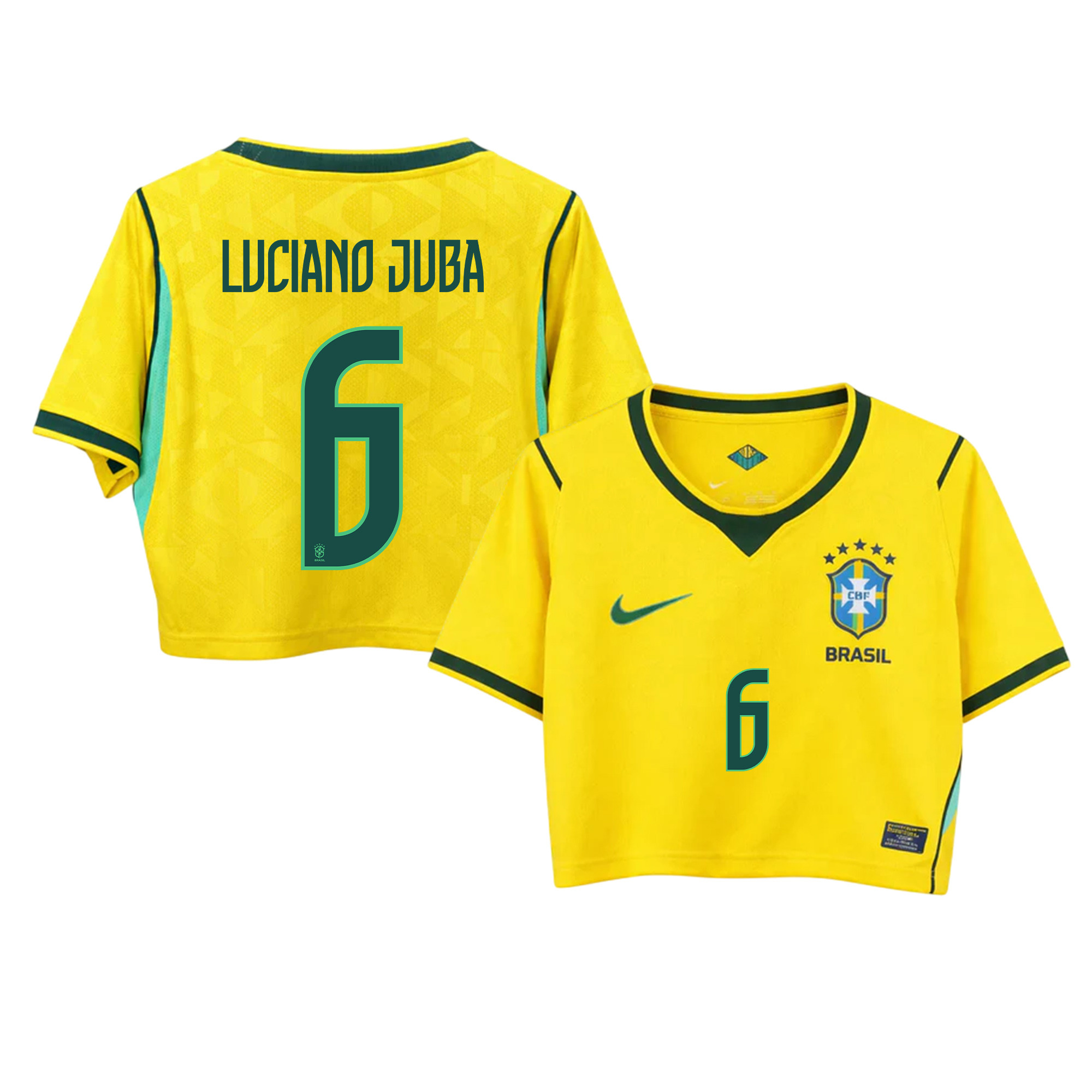Luciano Juba 6 Brazil 2026 Home Women’s Cropped Jersey - Yellow - Jersey Teams