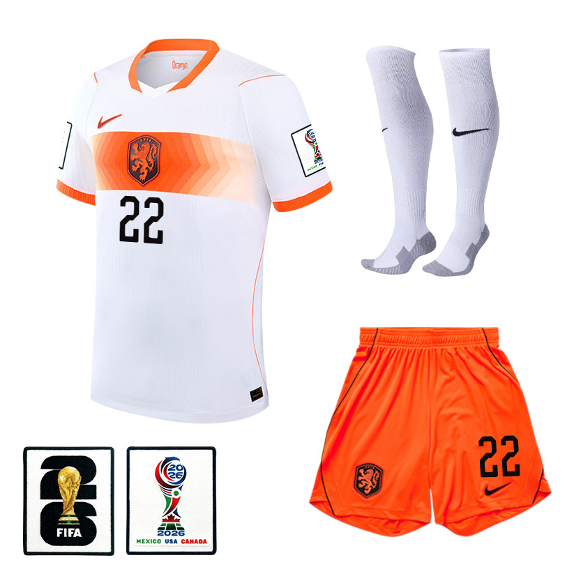Luciano Valente 22 Netherlands 2026 Away Men Kit Set – White – Jersey Teams