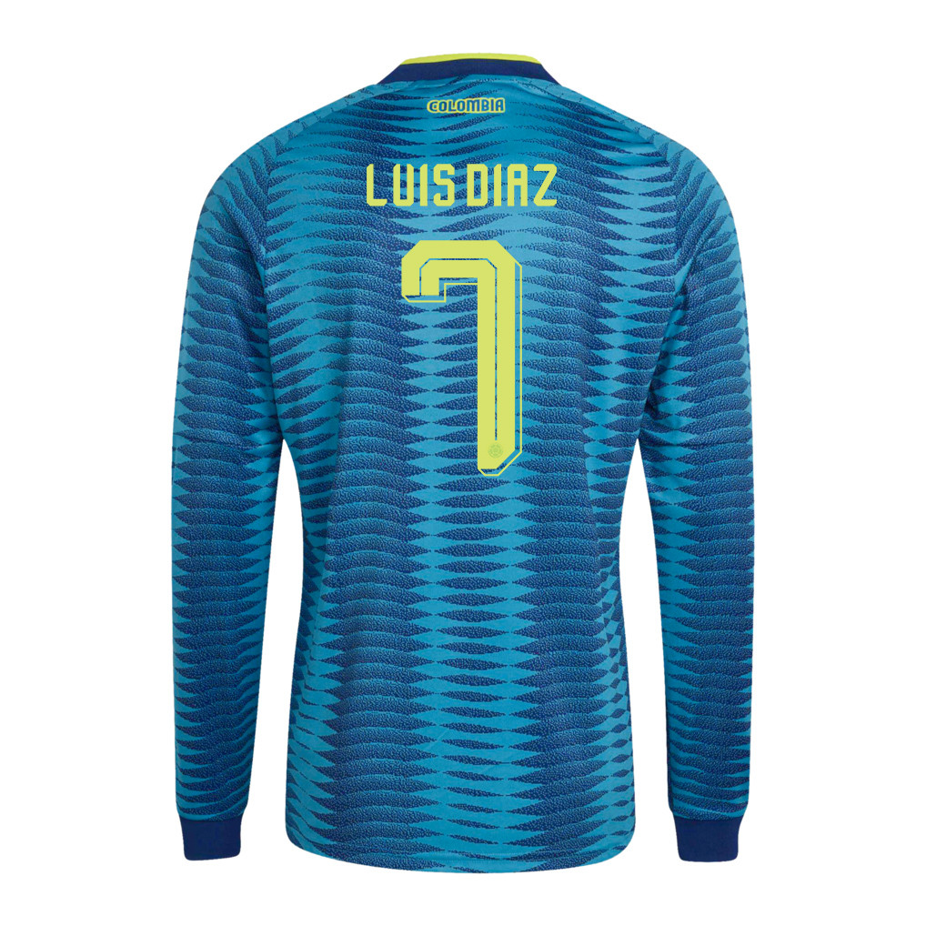 Luis Diaz 7 Colombia National Team 2026 Away Long Sleeve Jersey - Turquoise - Jersey Teams