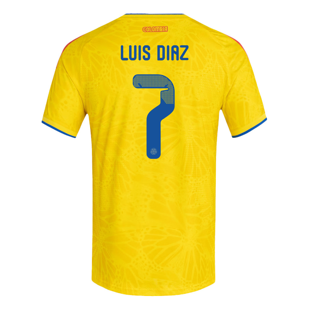 Luis Diaz 7 Colombia National Team 2026 x World Cup Patch Home Jersey - Yellow, Men - Jersey Teams