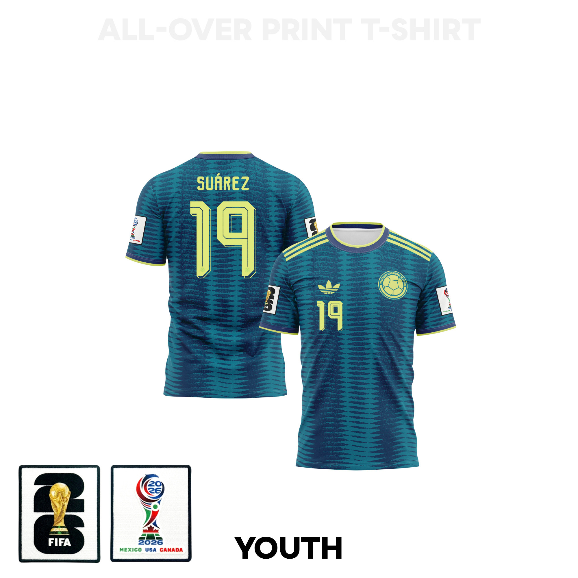 Luis Suárez 19 Youth Colombia 2026 Away 3D T-shirt Fully Printed – Turquoise – Jersey Teams